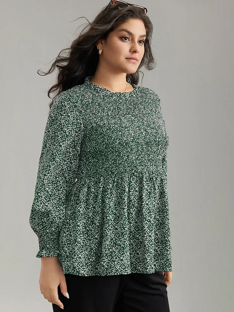 Ditsy Floral Stand Collar Shirred Frill Trim Blouse sold by Bloomchic product image thumbnail 2