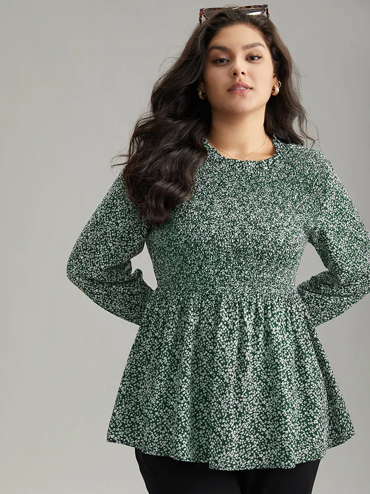 Ditsy Floral Stand Collar Shirred Frill Trim Blouse sold by Bloomchic