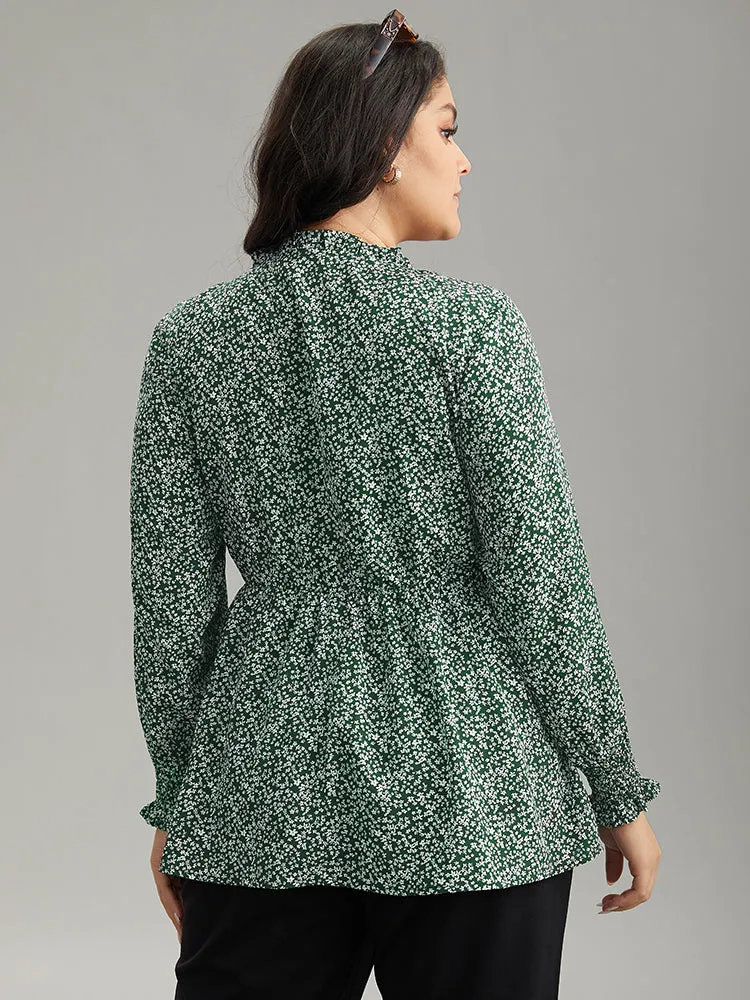 Ditsy Floral Stand Collar Shirred Frill Trim Blouse sold by Bloomchic product image thumbnail 4