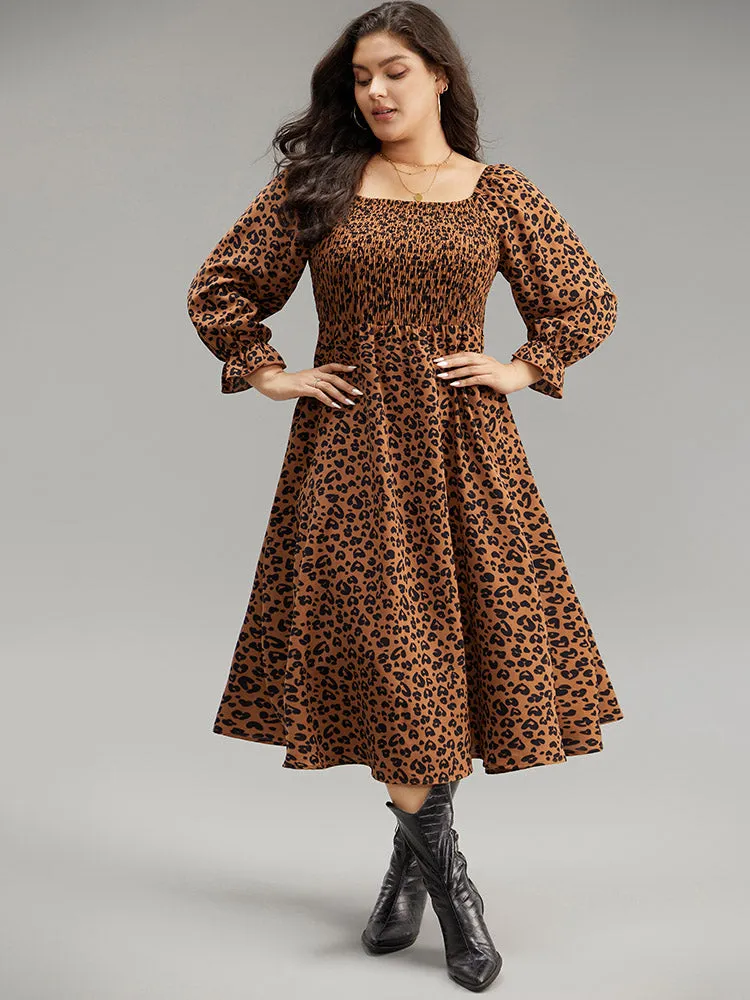Leopard Print Shirred Square Neck Pocket Dress sold by Bloomchic product image thumbnail 2