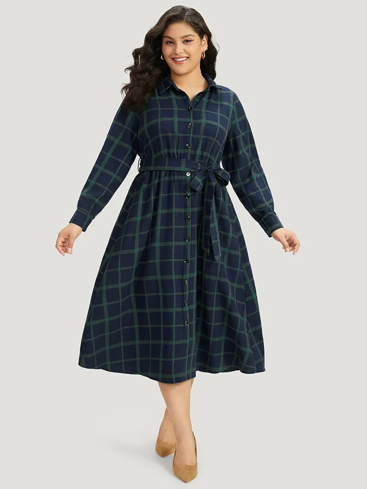 Plaid Shirt Collar Button Fly Belted Dress sold by Bloomchic product image thumbnail 5