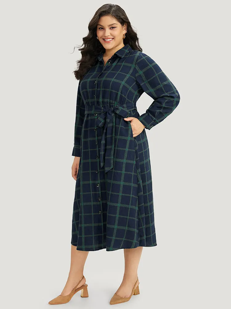 Plaid Shirt Collar Button Fly Belted Dress sold by Bloomchic product image thumbnail 3