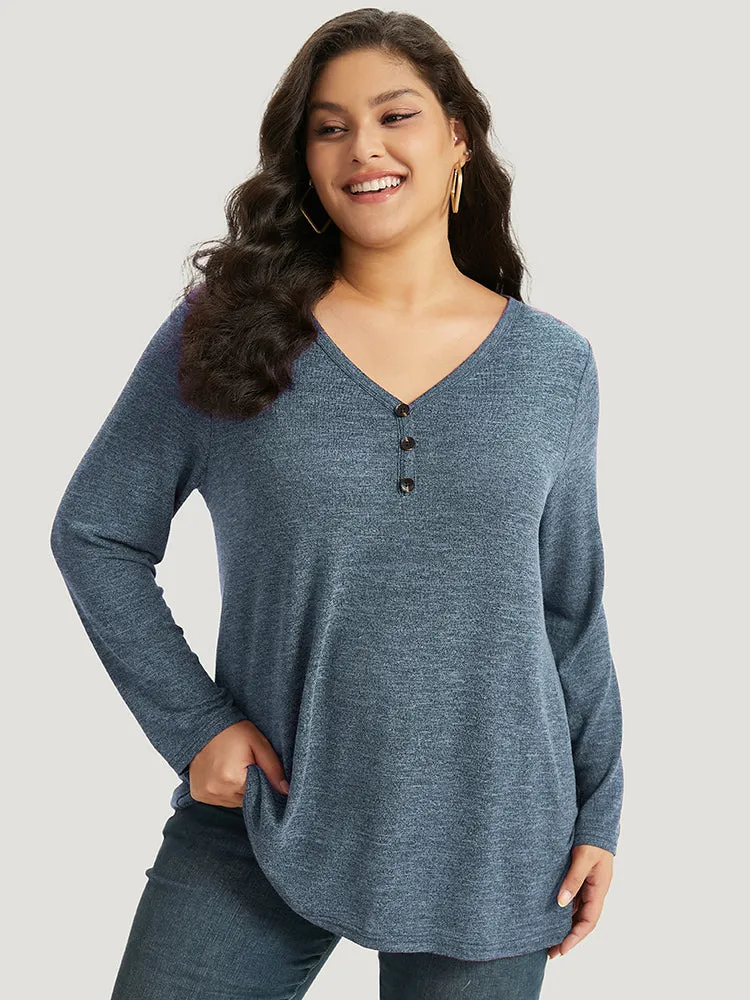 Heather Button Up Long Sleeve T-shirt sold by Bloomchic product image thumbnail 2