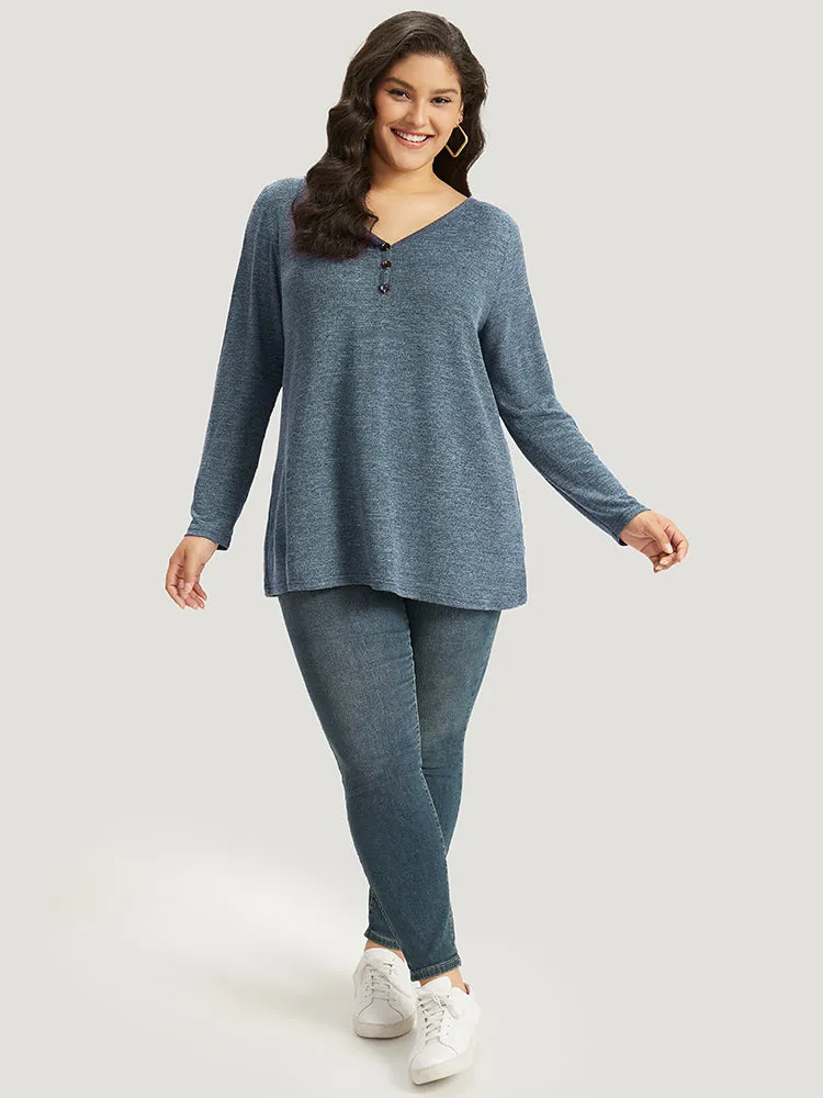 Heather Button Up Long Sleeve T-shirt sold by Bloomchic product image thumbnail 4