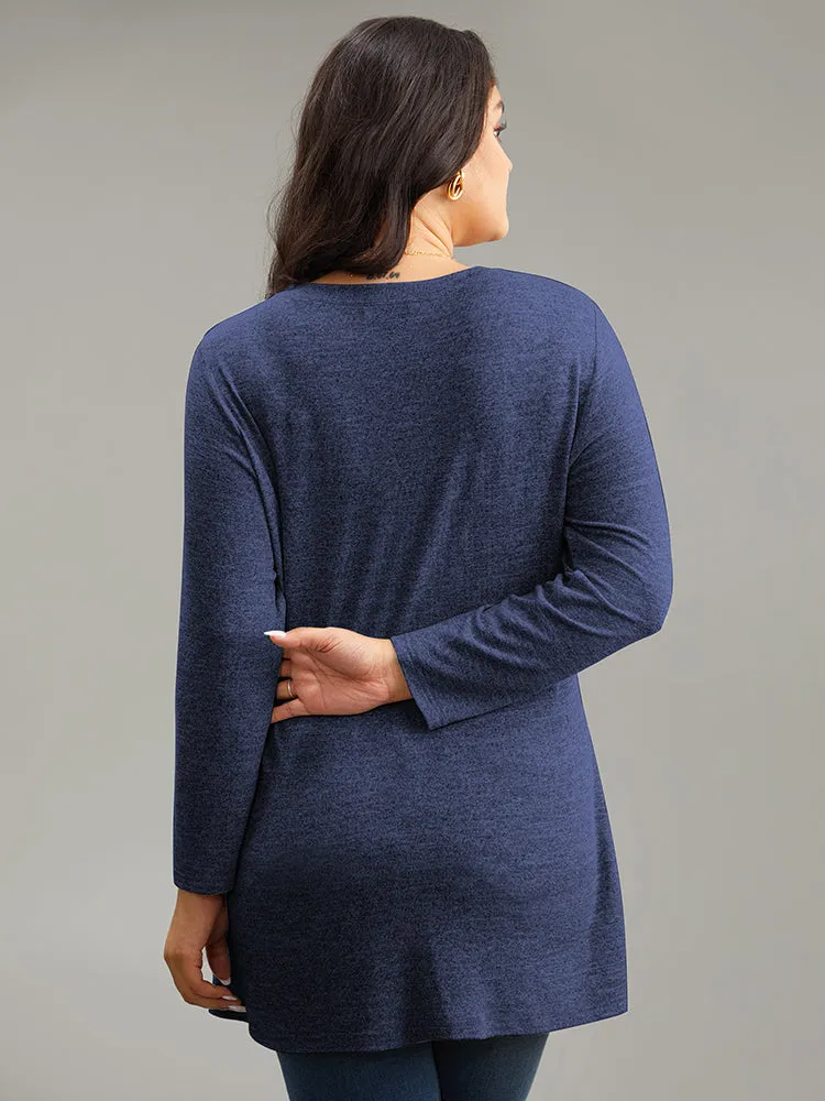 Contrast Patchwork Crew Neck Button Detail T-shirt sold by Bloomchic product image thumbnail 3