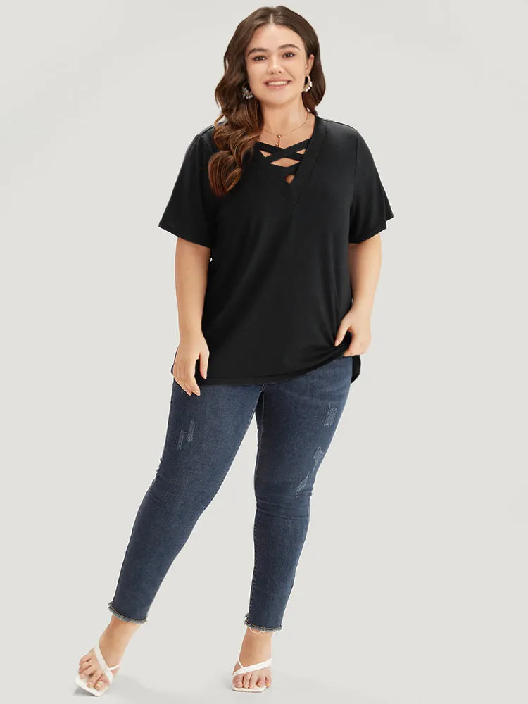 Plain Heather Crisscross V Neck T-shirt sold by Bloomchic product image thumbnail 5