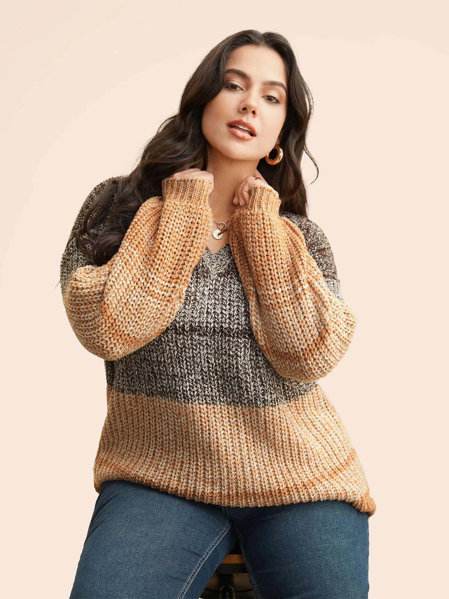 Colorblock Contrast Puff Sleeve Pullover sold by Bloomchic