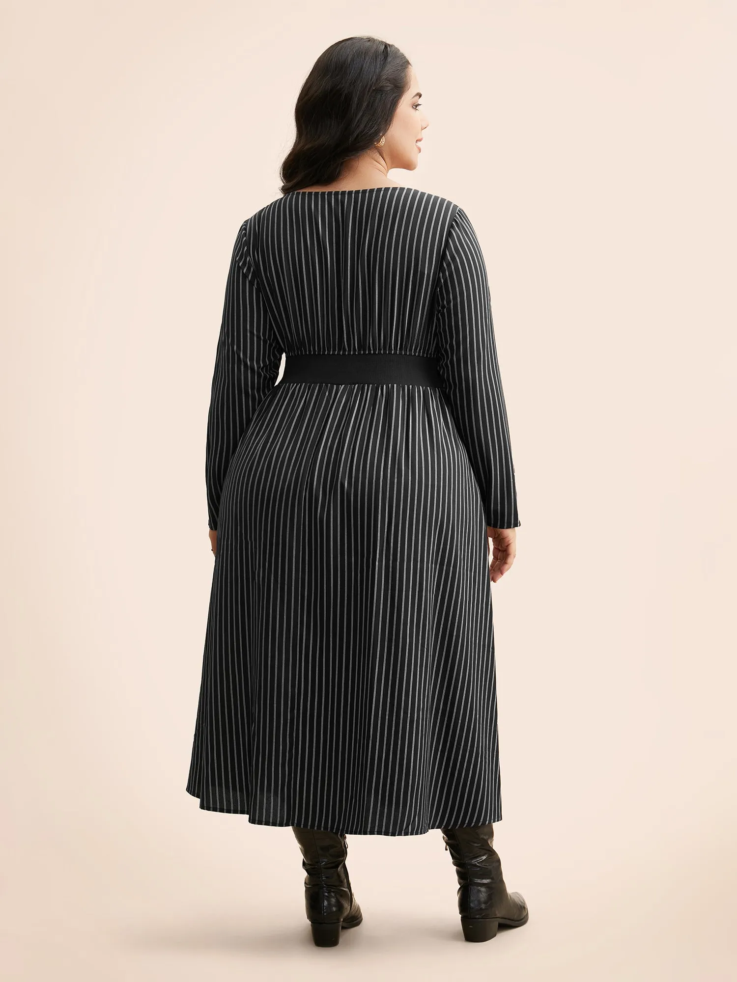 Square Neck Striped Patchwork Midi Dress sold by Bloomchic product image thumbnail 4
