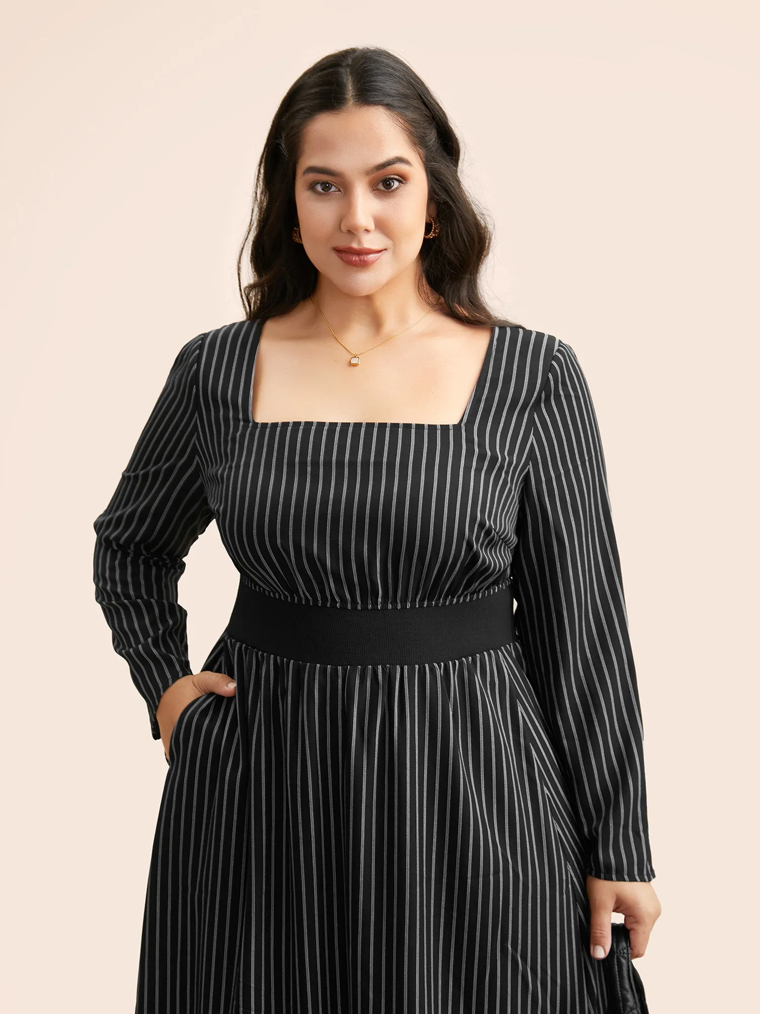 Square Neck Striped Patchwork Midi Dress sold by Bloomchic product image thumbnail 2