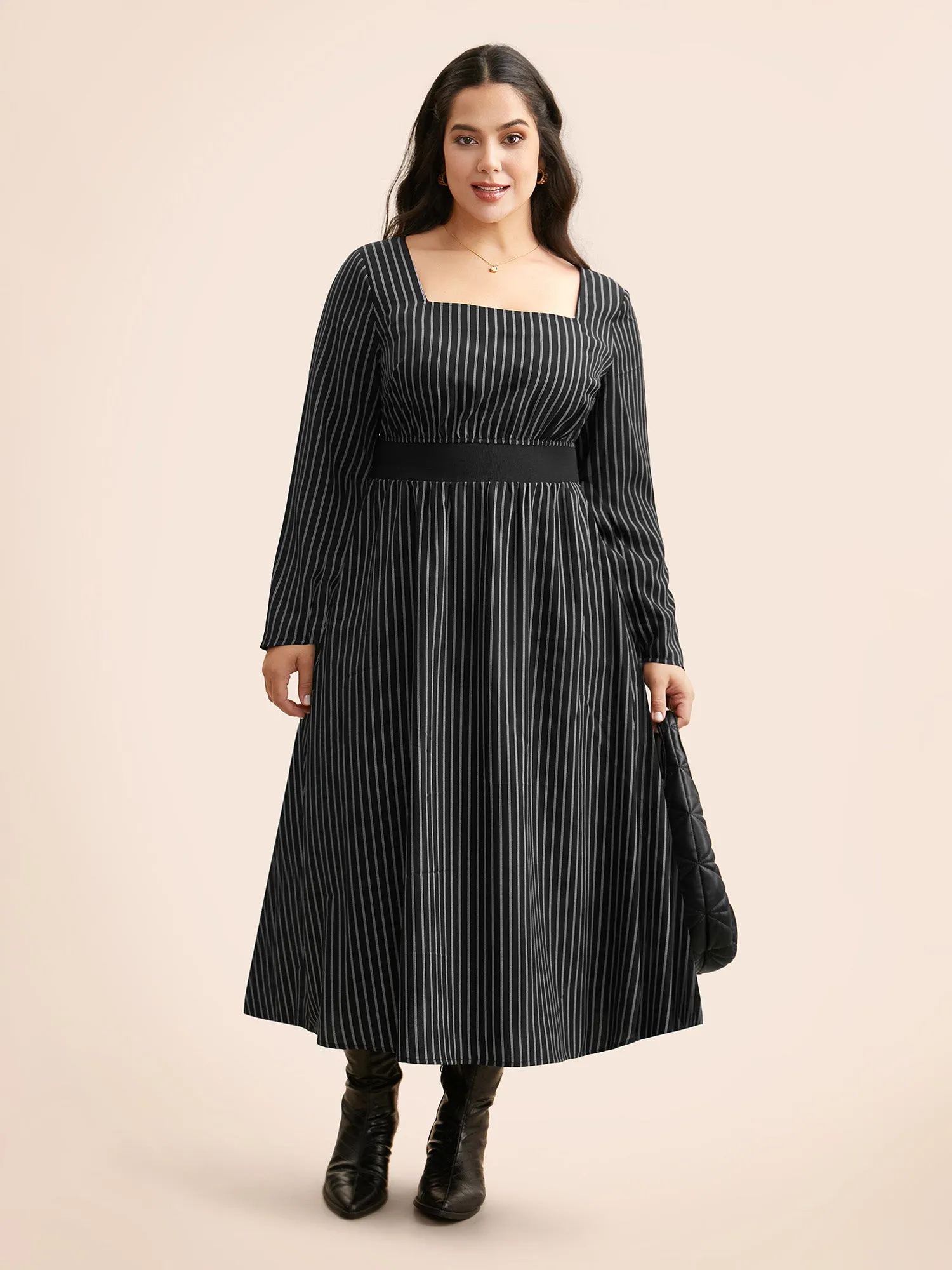 Square Neck Striped Patchwork Midi Dress sold by Bloomchic product image thumbnail 3