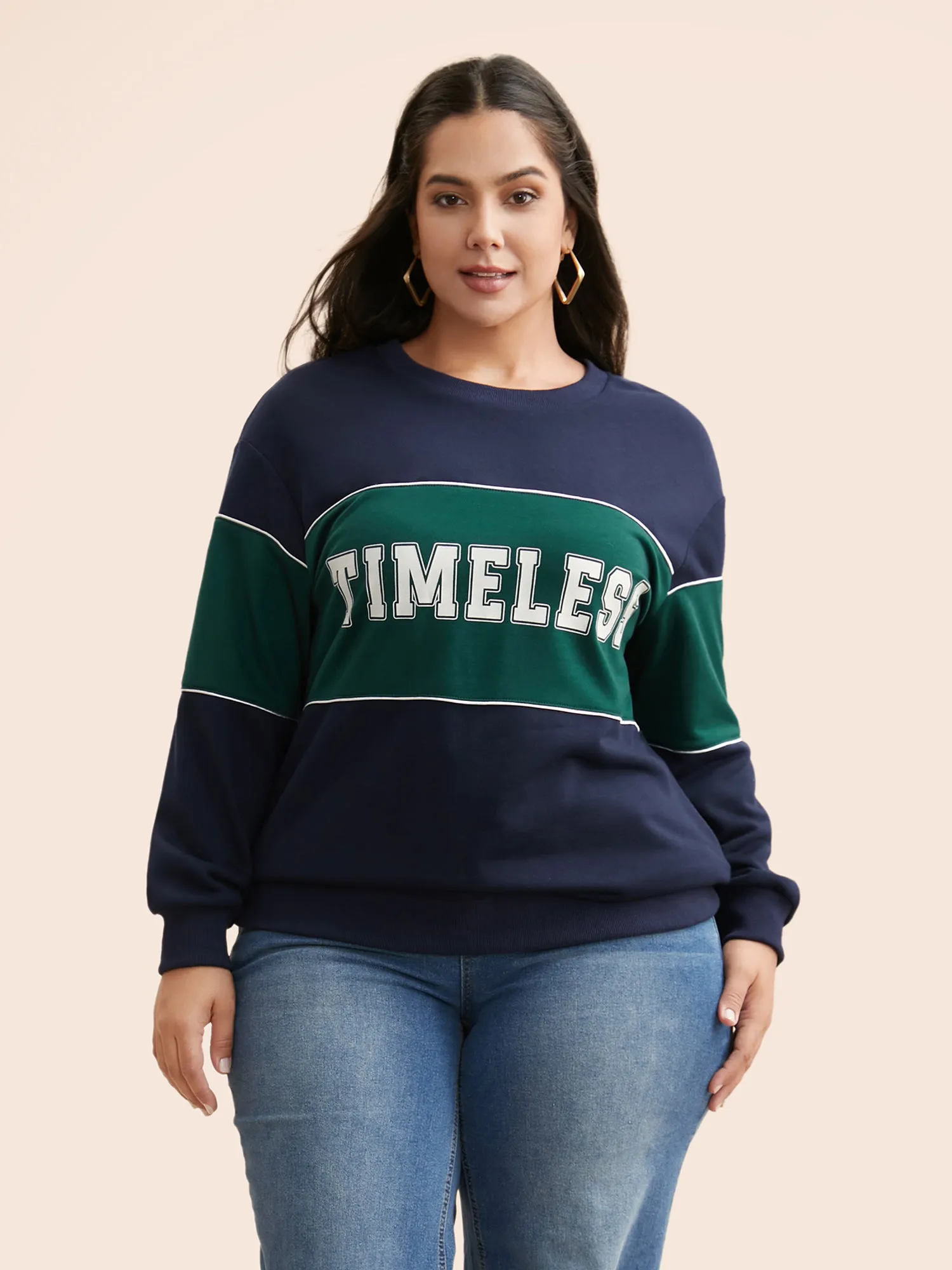 Crew Neck Letter Print Contrast Sweatshirt sold by Bloomchic product image thumbnail 5