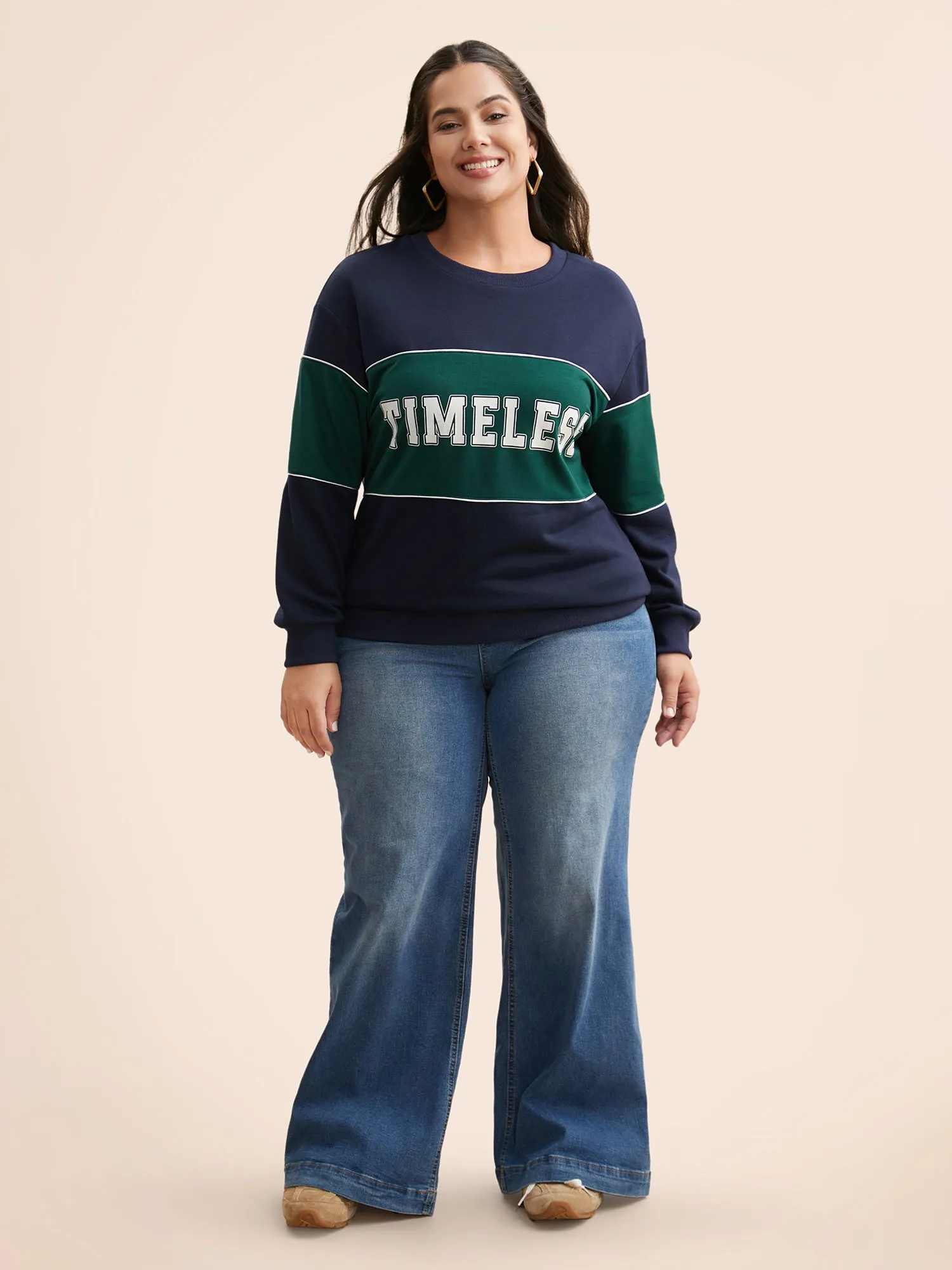 Crew Neck Letter Print Contrast Sweatshirt sold by Bloomchic product image thumbnail 2