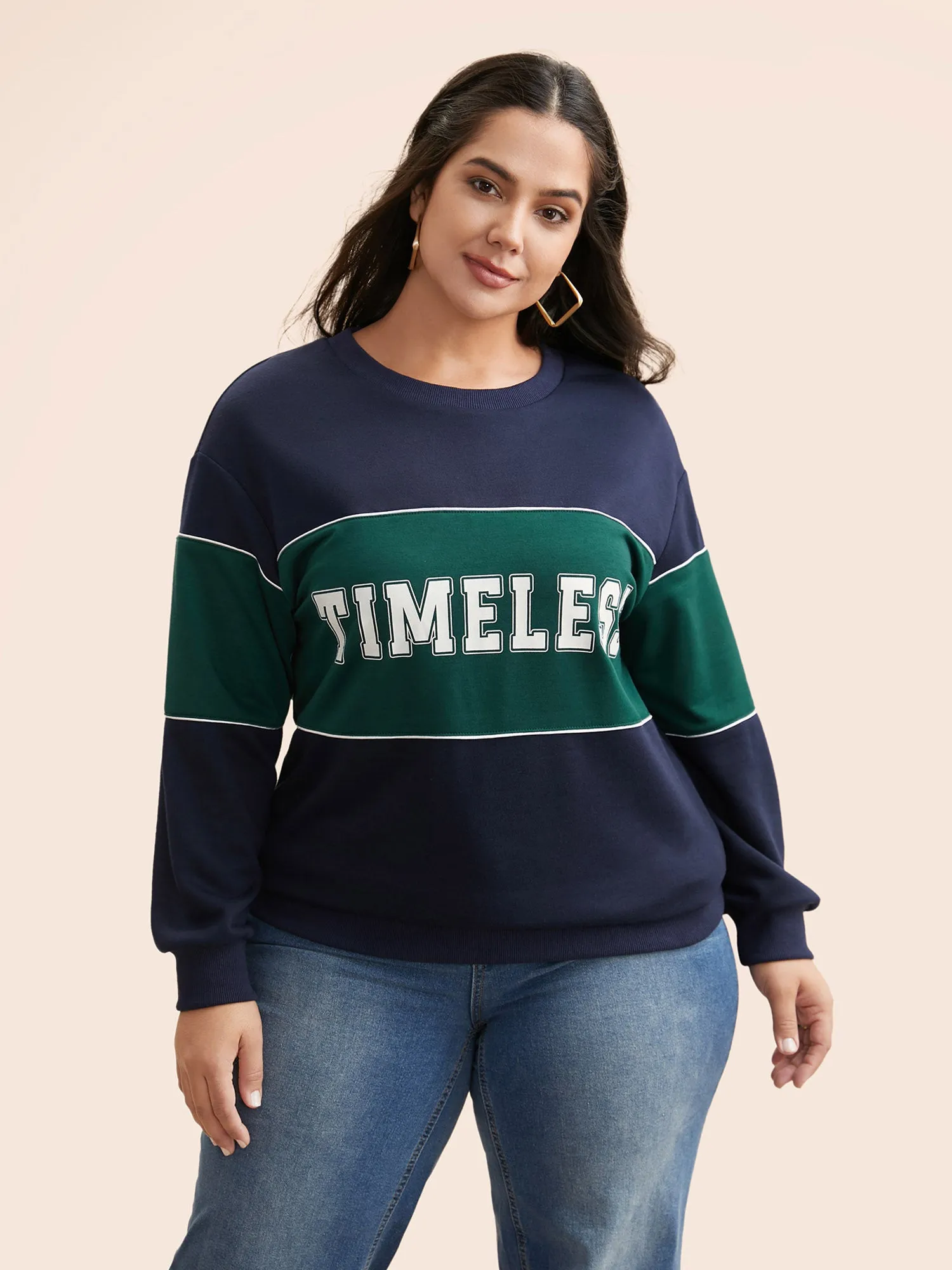 Crew Neck Letter Print Contrast Sweatshirt sold by Bloomchic product image thumbnail 4