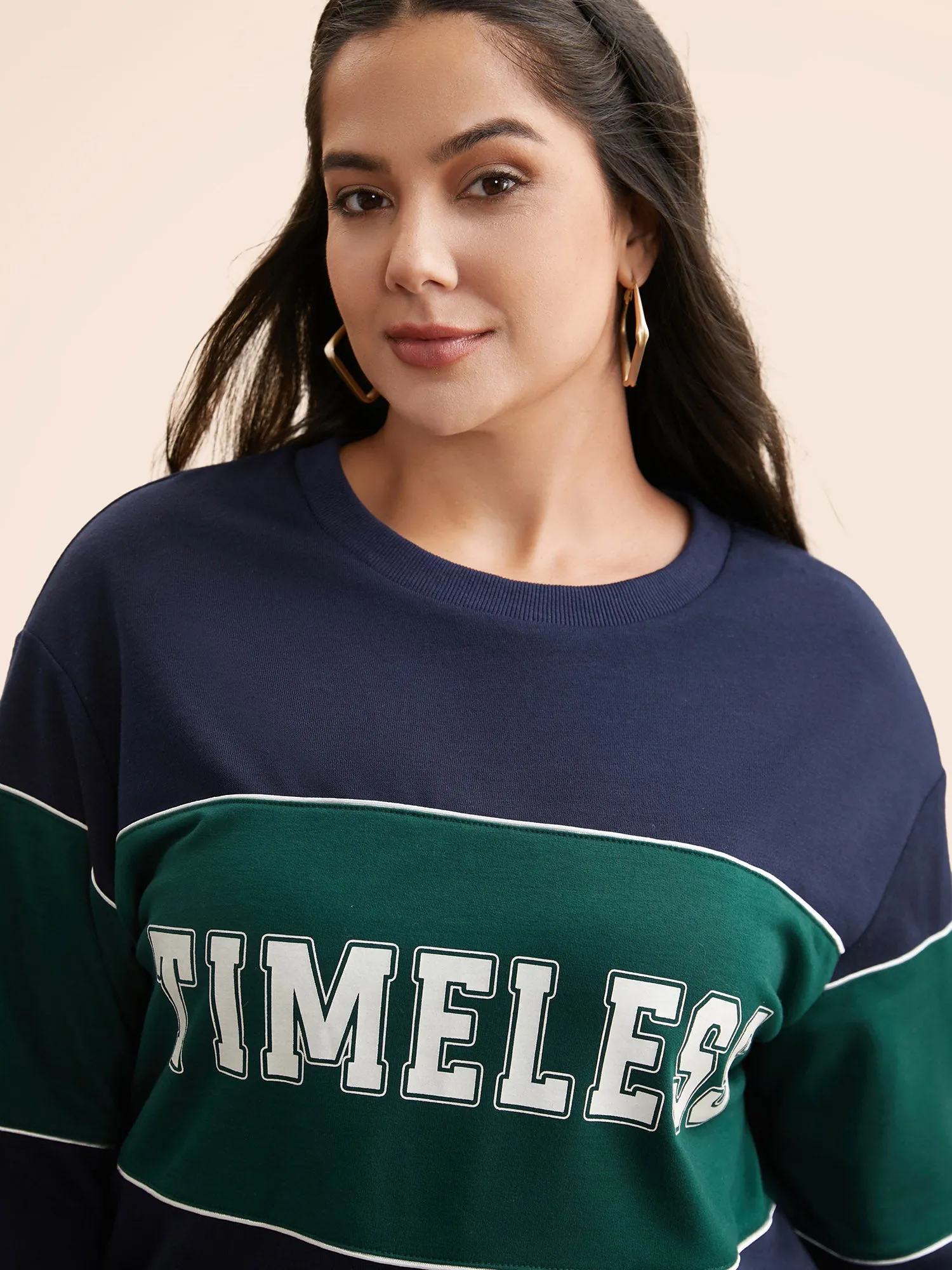 Crew Neck Letter Print Contrast Sweatshirt sold by Bloomchic product image thumbnail 3