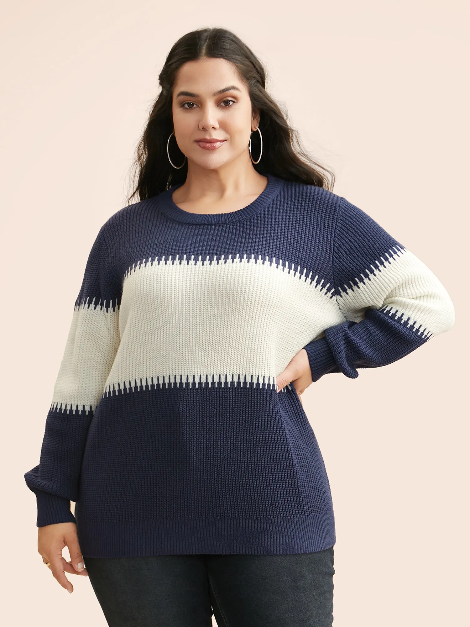 Crew Neck Contrast Patchwork Pullover sold by Bloomchic