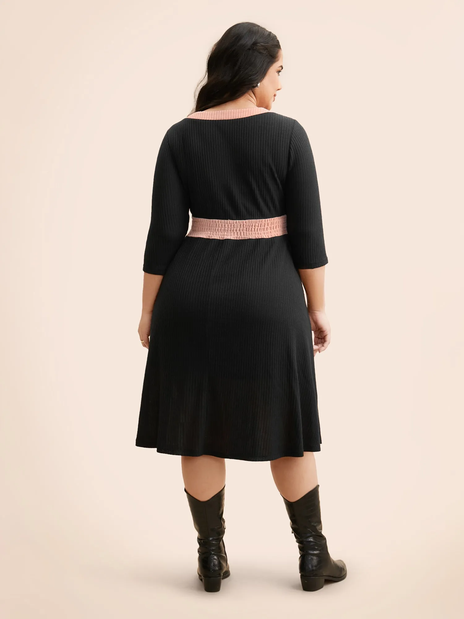 Contrast Texture Metal Detail Midi Dress sold by Bloomchic product image thumbnail 5