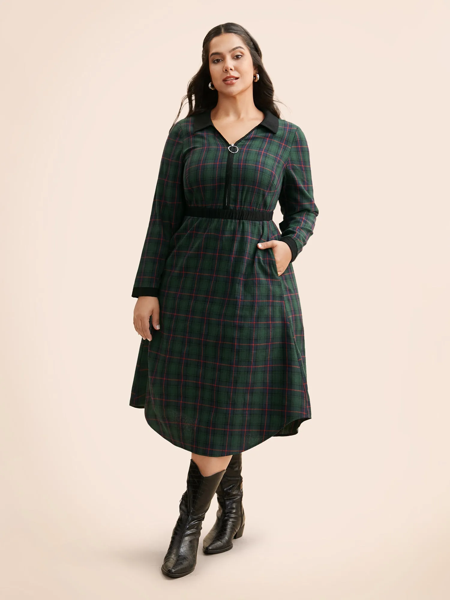 Contrast Plaid O Ring Zipper Dress sold by Bloomchic product image thumbnail 3