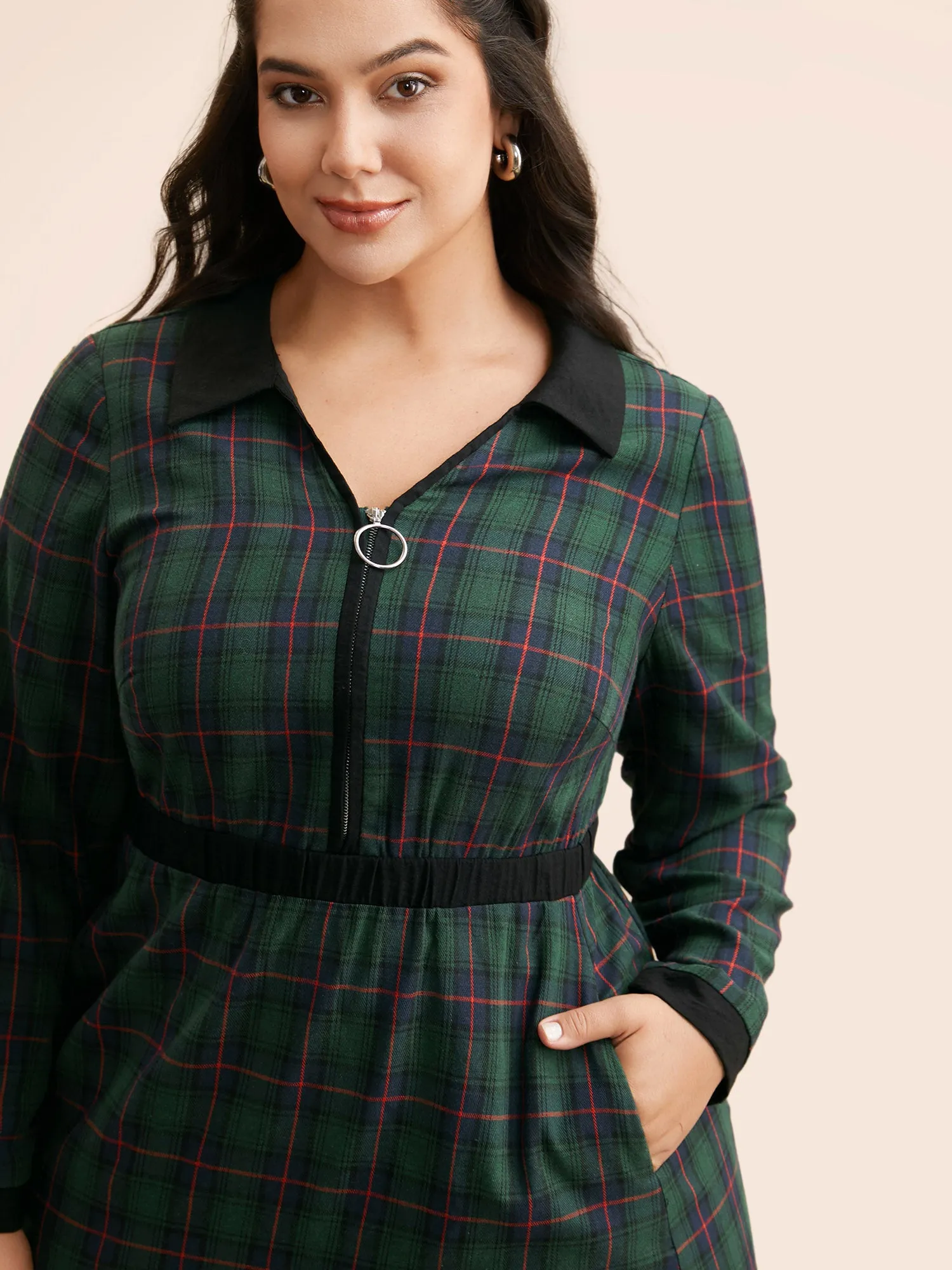 Contrast Plaid O Ring Zipper Dress sold by Bloomchic product image thumbnail 2