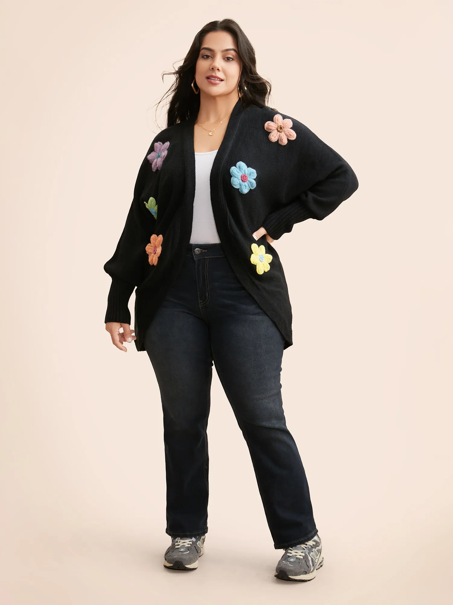 Stereo Flower Design Drop Shoulder Cardigan sold by Bloomchic product image thumbnail 3