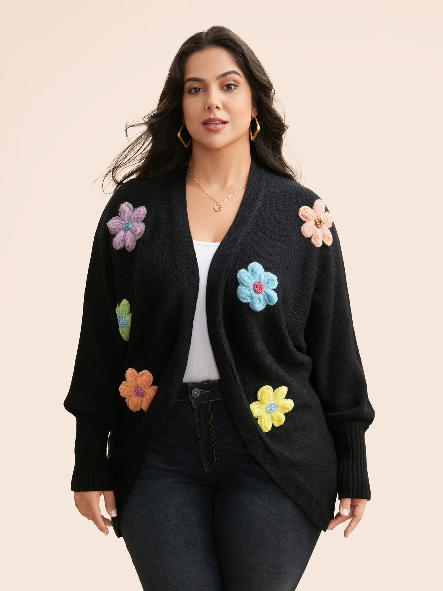 Stereo Flower Design Drop Shoulder Cardigan sold by Bloomchic product image thumbnail 5