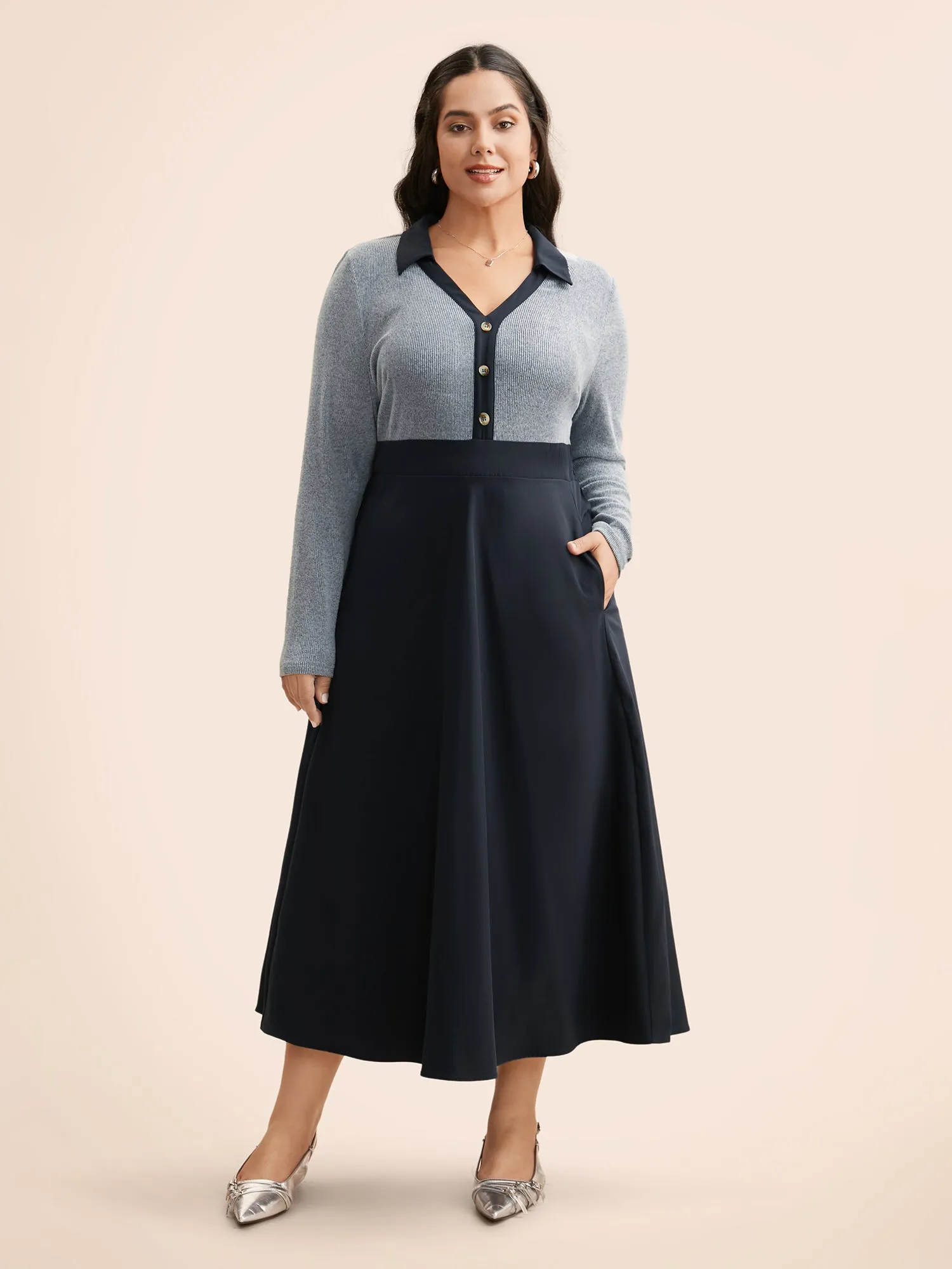 Contrast Shirt Collar Button Detail Dress sold by Bloomchic product image thumbnail 3