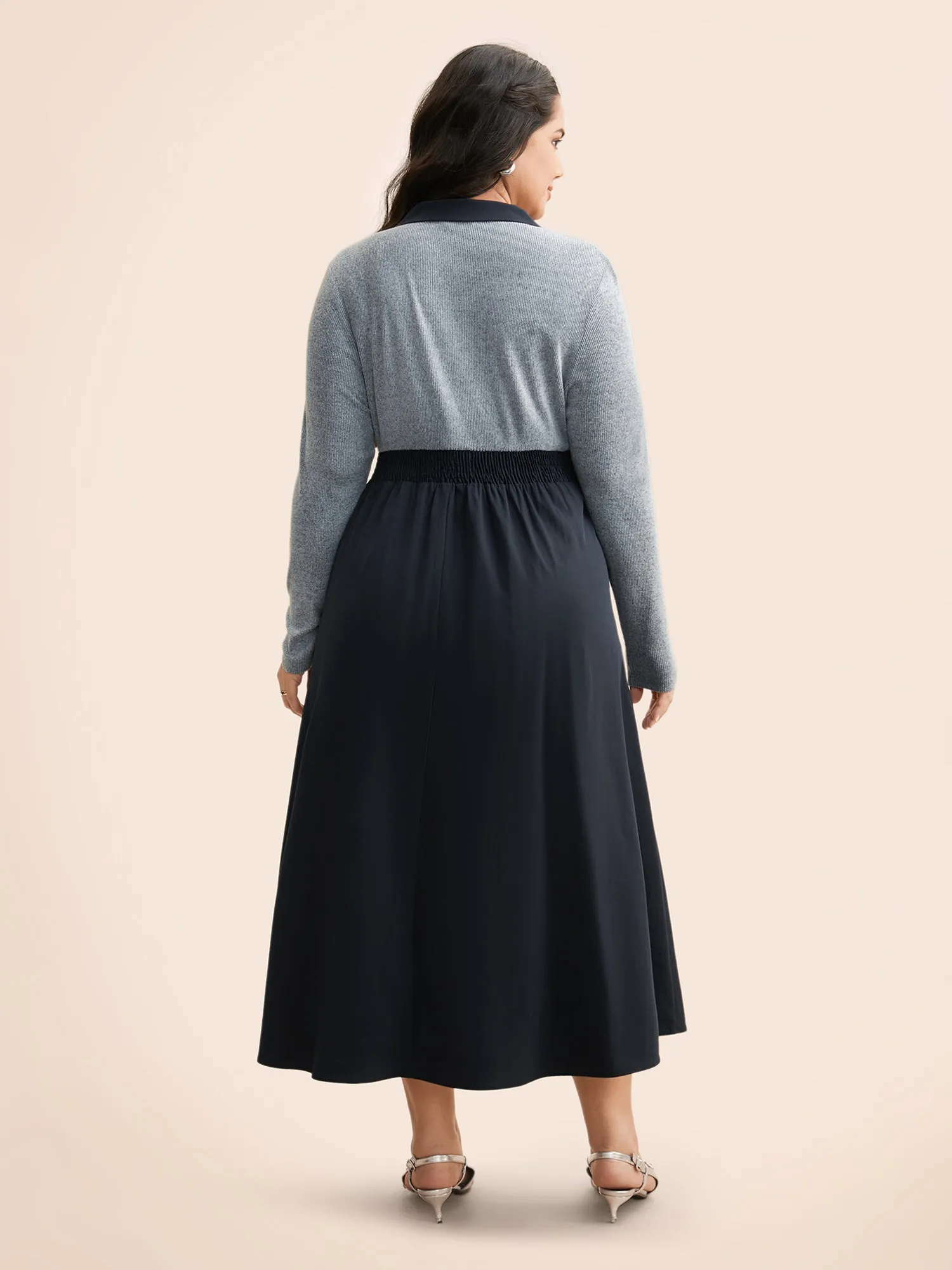 Contrast Shirt Collar Button Detail Dress sold by Bloomchic product image thumbnail 4