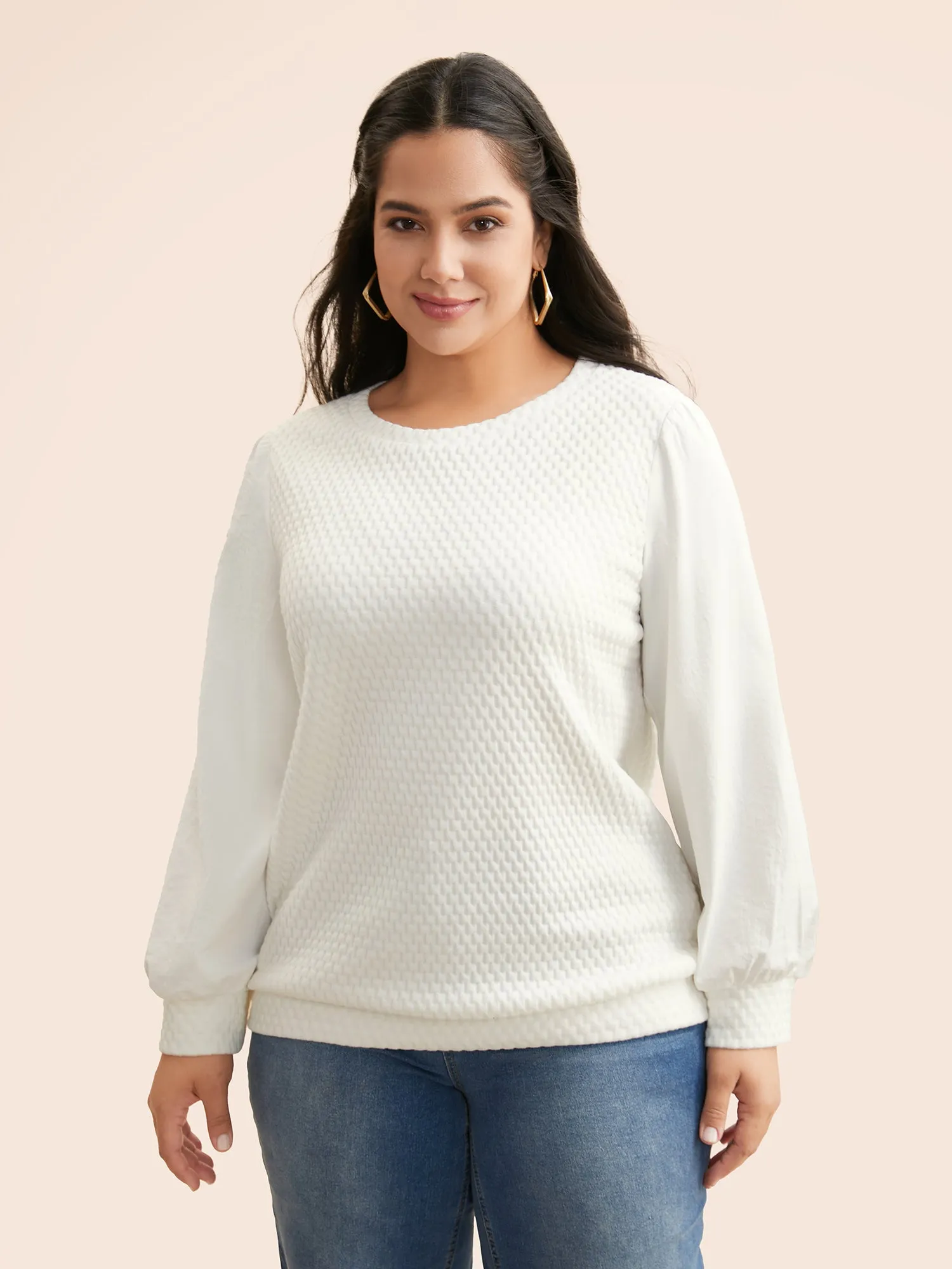 Round Neck Texture Patchwork Sweatshirt sold by Bloomchic