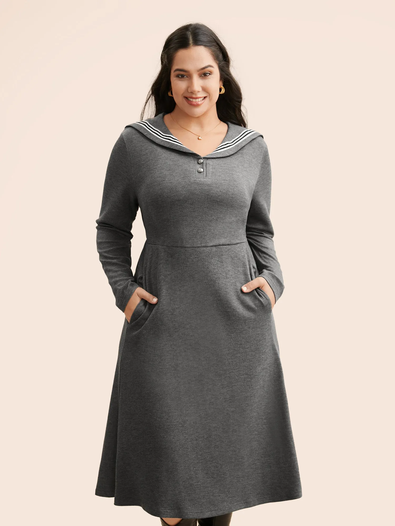 Sailor Collar Contrast Button Up Dress sold by Bloomchic product image thumbnail 5