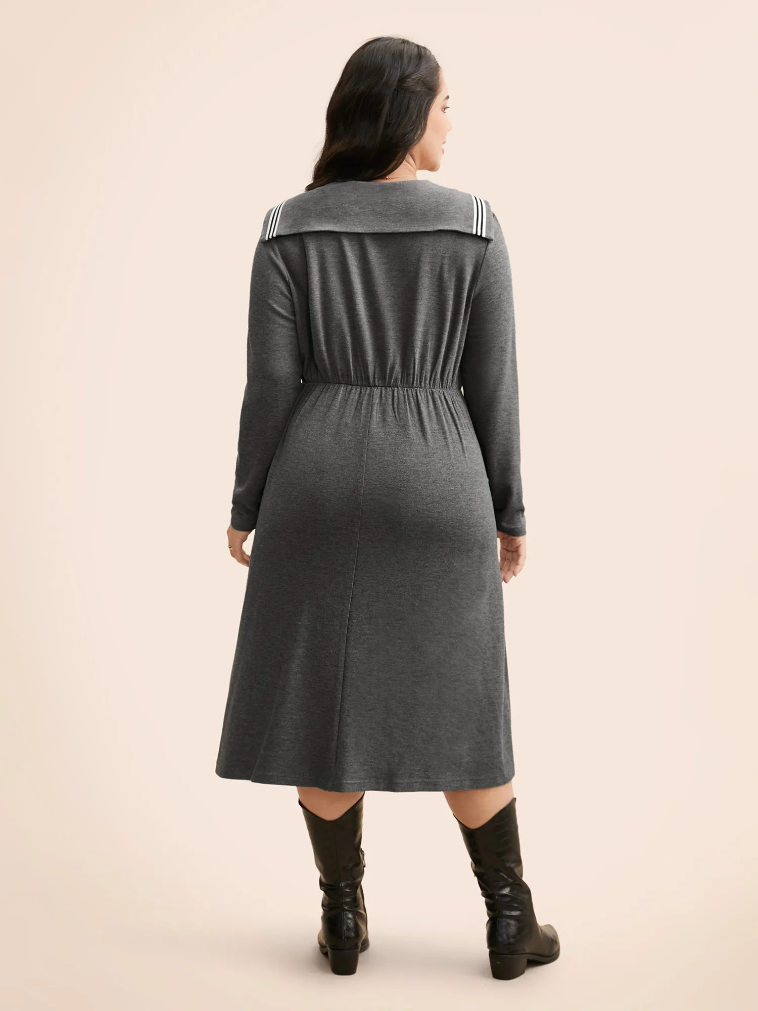 Sailor Collar Contrast Button Up Dress sold by Bloomchic product image thumbnail 4