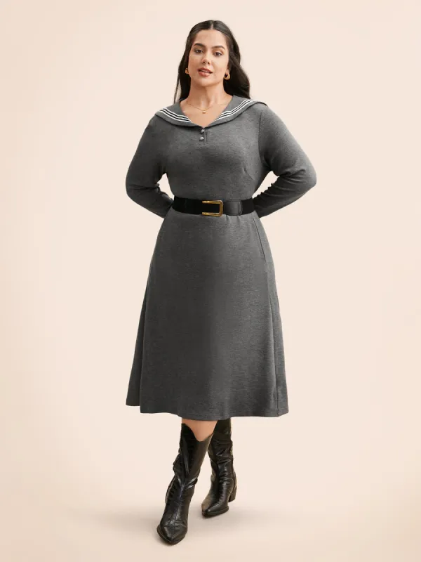 Sailor Collar Contrast Button Up Dress sold by Bloomchic