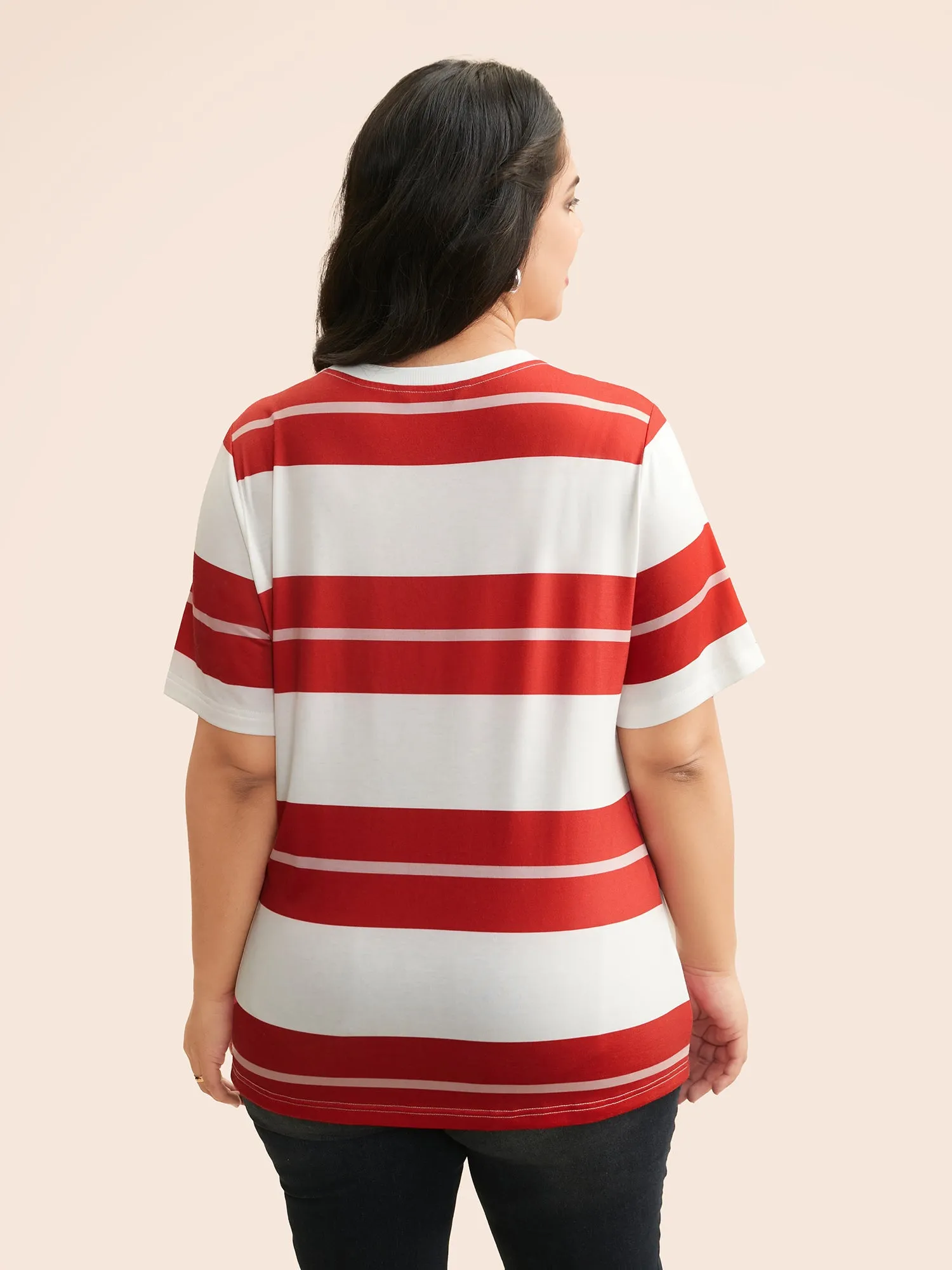 Crew Neck Contrast Striped T-shirt sold by Bloomchic product image thumbnail 4