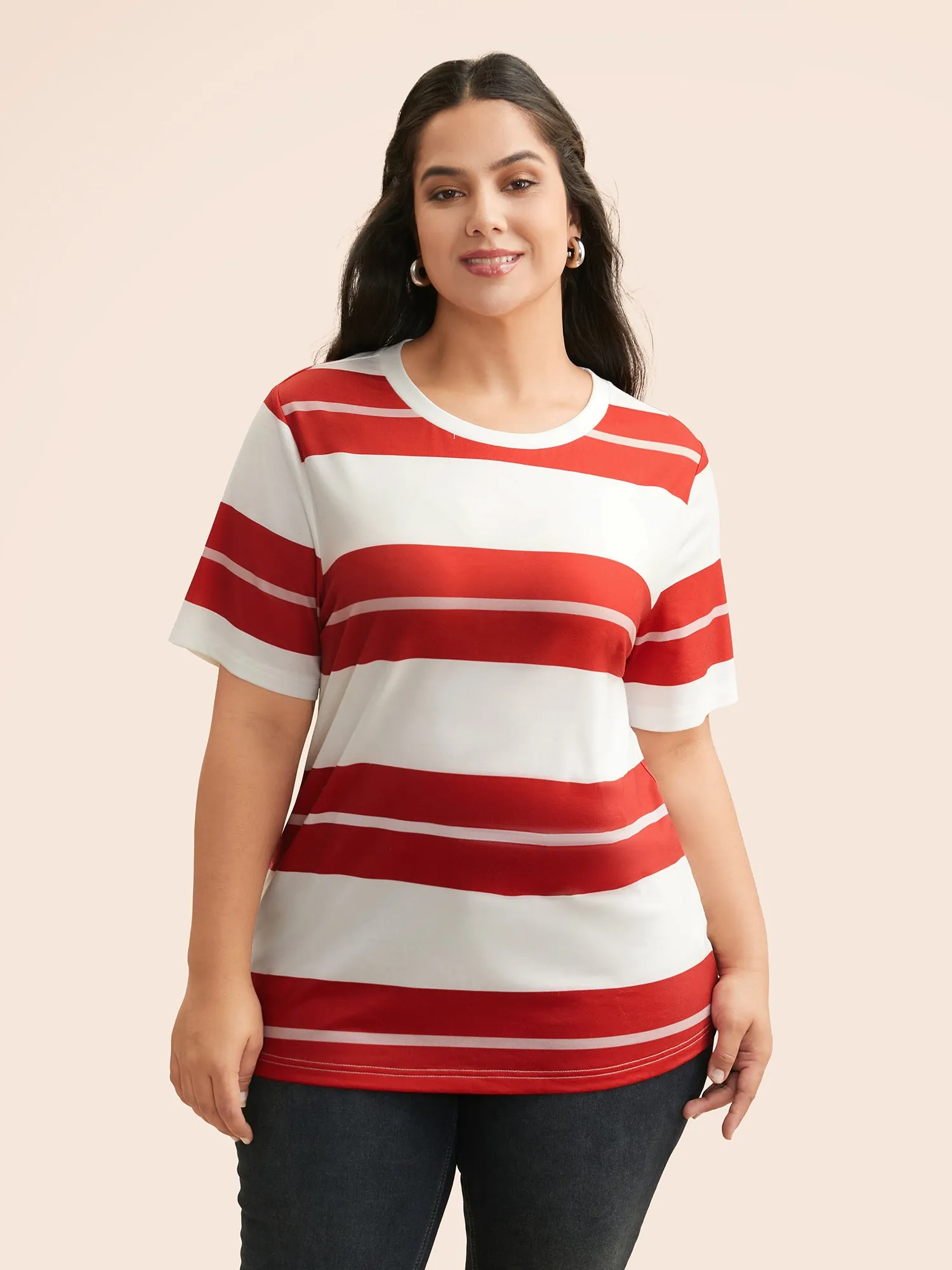 Crew Neck Contrast Striped T-shirt sold by Bloomchic