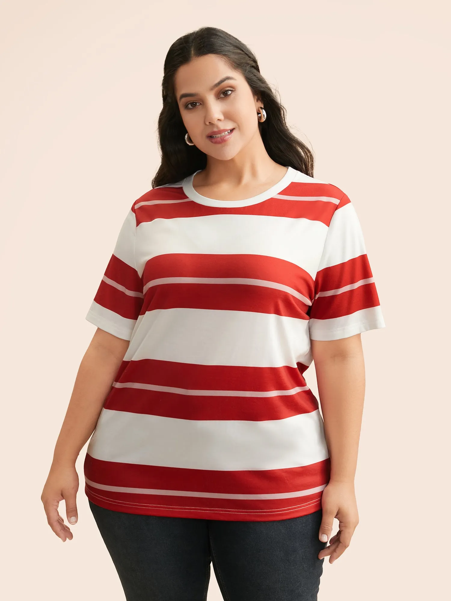 Crew Neck Contrast Striped T-shirt sold by Bloomchic product image thumbnail 3