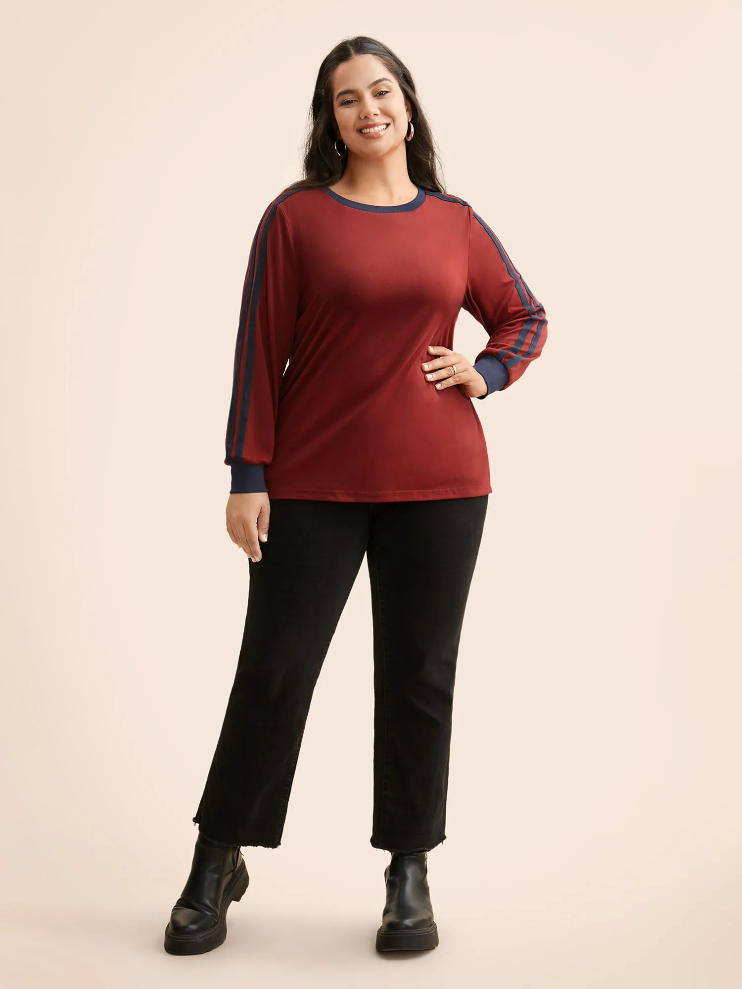 Crew Neck Contrast Webbing T-shirt sold by Bloomchic product image thumbnail 4