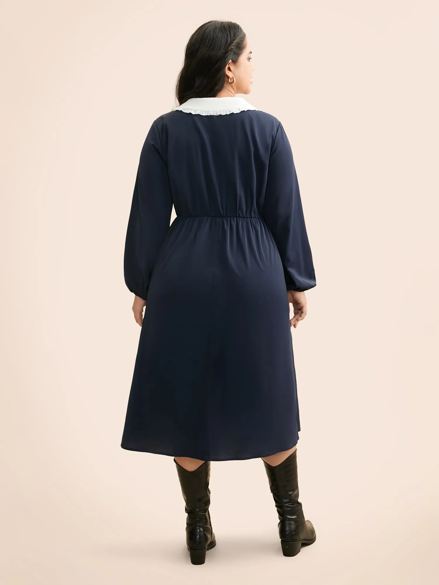 Lapel Collar Bowknot Frill Trim Dress sold by Bloomchic product image thumbnail 4