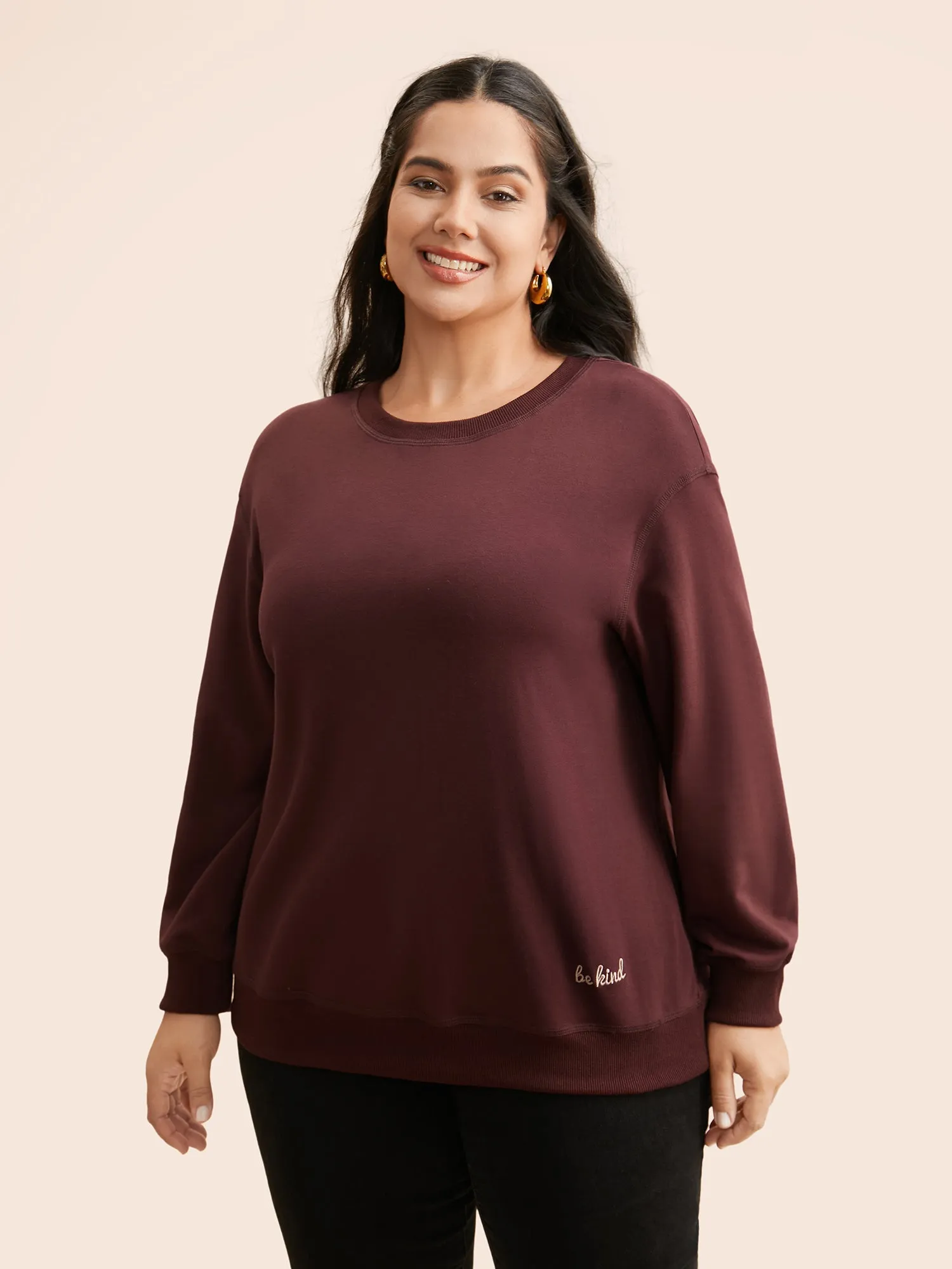 Letter Embroidered Round Neck Sweatshirt sold by Bloomchic product image thumbnail 4