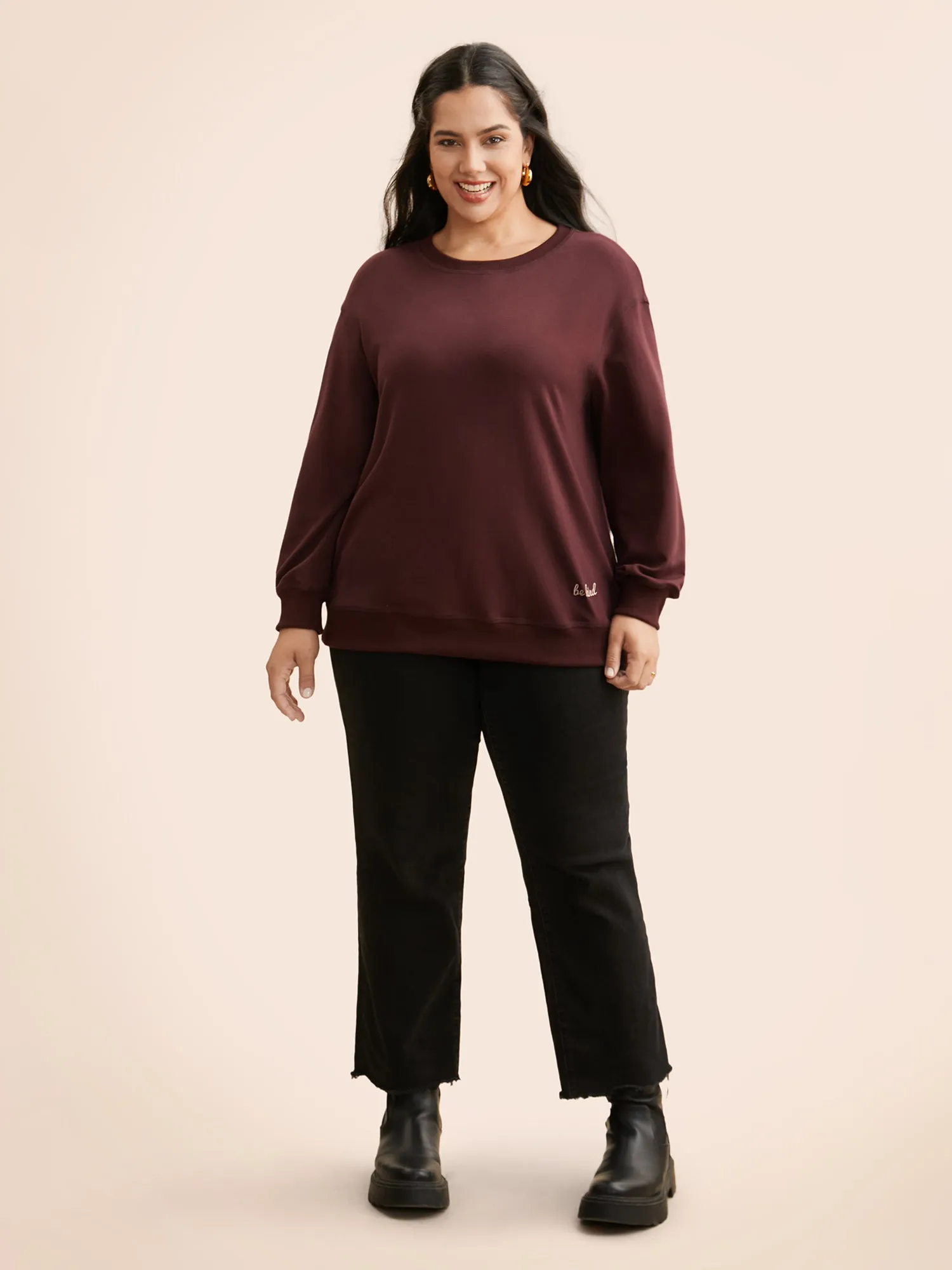 Letter Embroidered Round Neck Sweatshirt sold by Bloomchic product image thumbnail 5