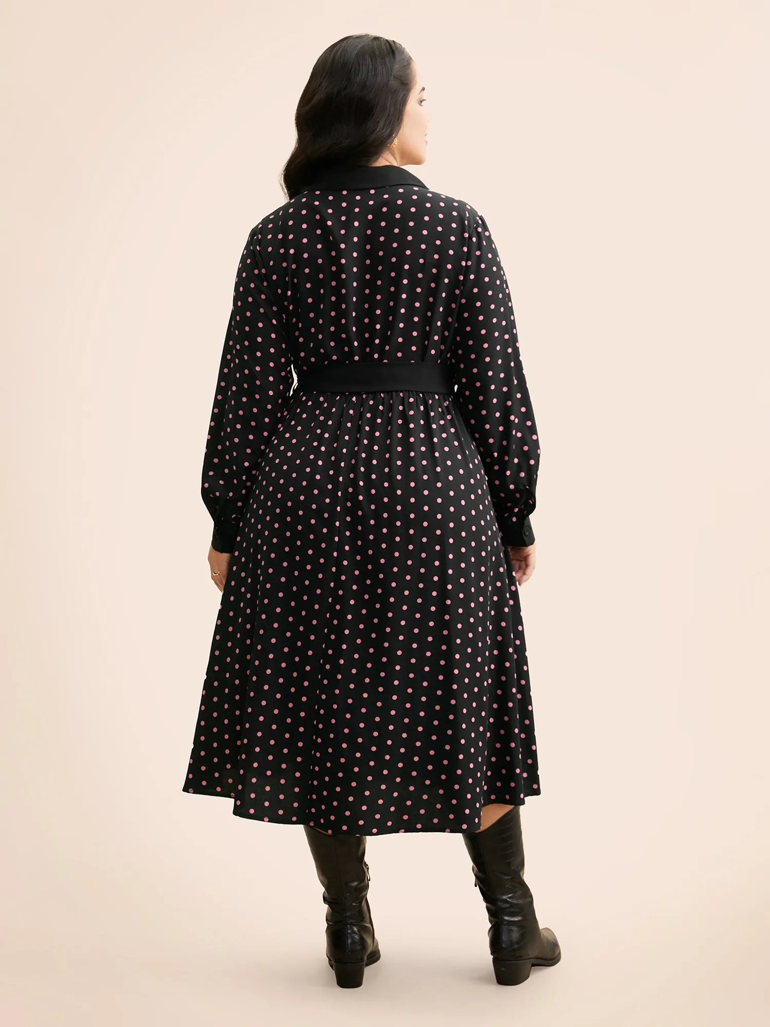 Polka Dot Suit Collar Belted Dress sold by Bloomchic product image thumbnail 4