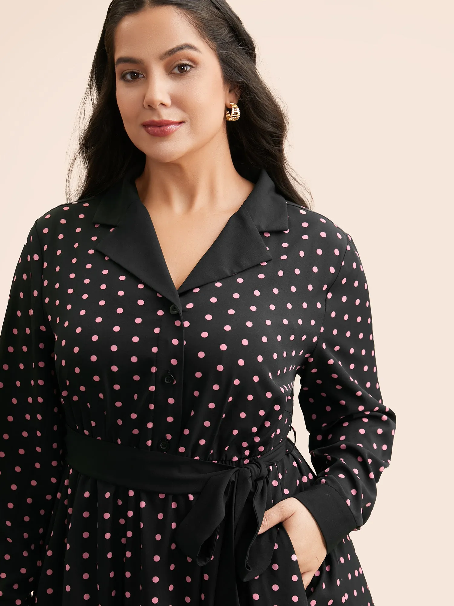Polka Dot Suit Collar Belted Dress sold by Bloomchic product image thumbnail 2