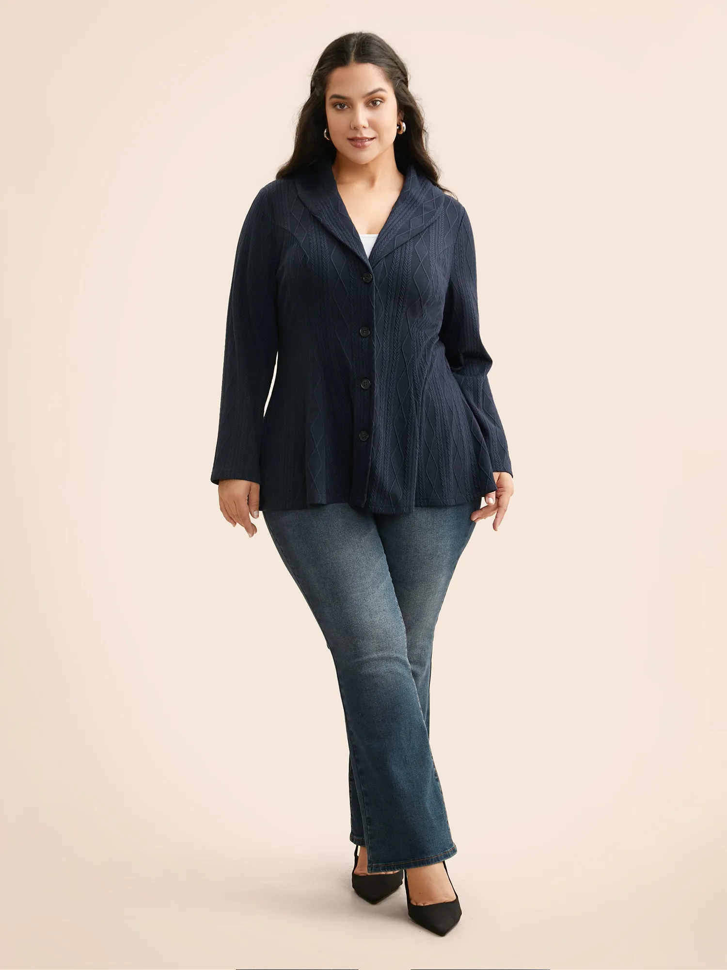 Lapel Collar Texture Button Up Jacket sold by Bloomchic product image thumbnail 2