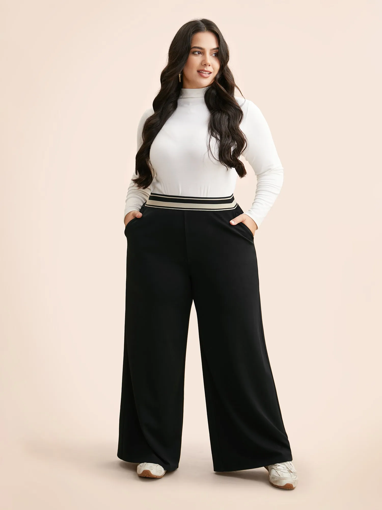 Mid Rise Contrast Elastic Waist Pants sold by Bloomchic product image thumbnail 2