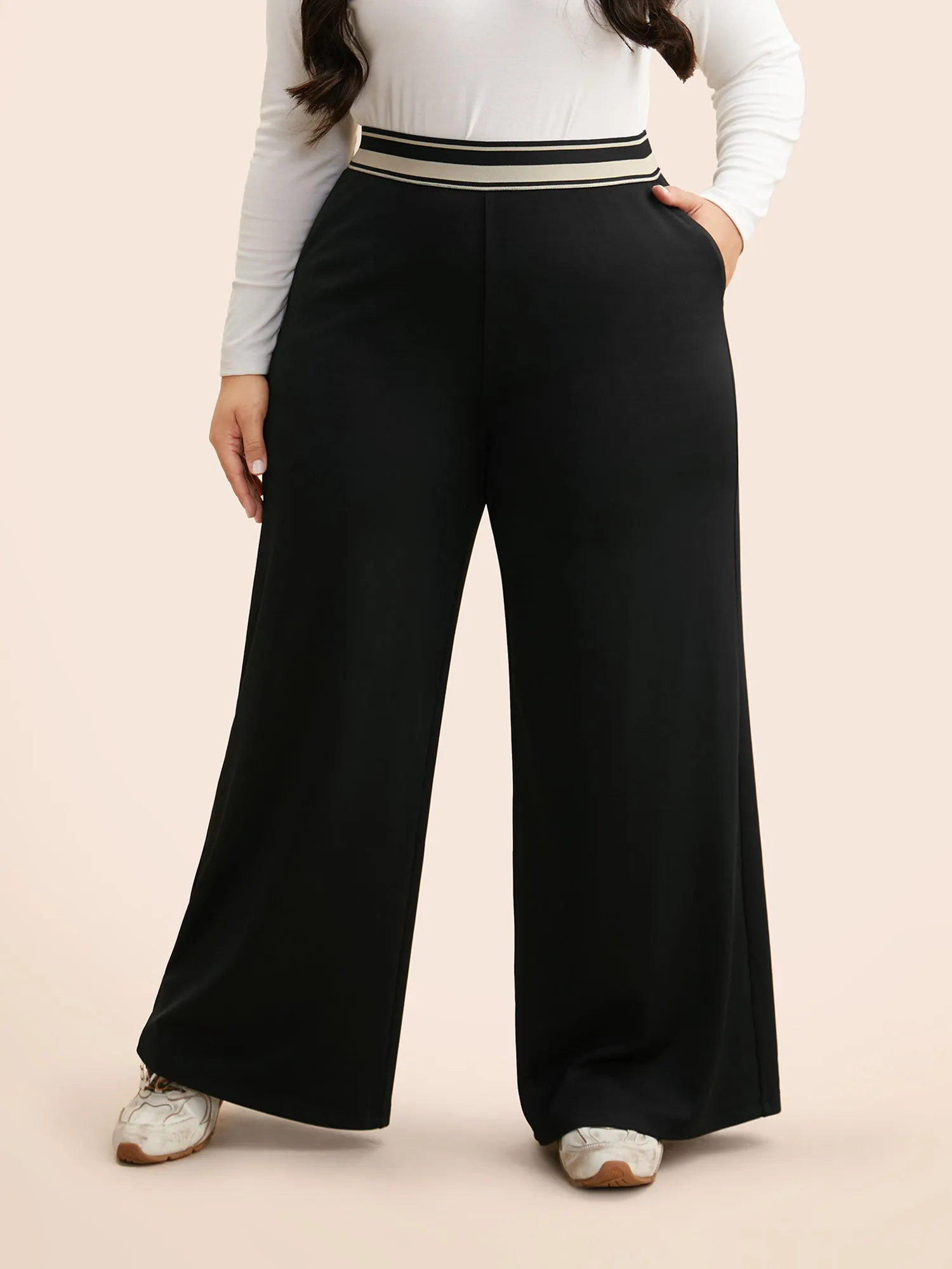 Mid Rise Contrast Elastic Waist Pants sold by Bloomchic