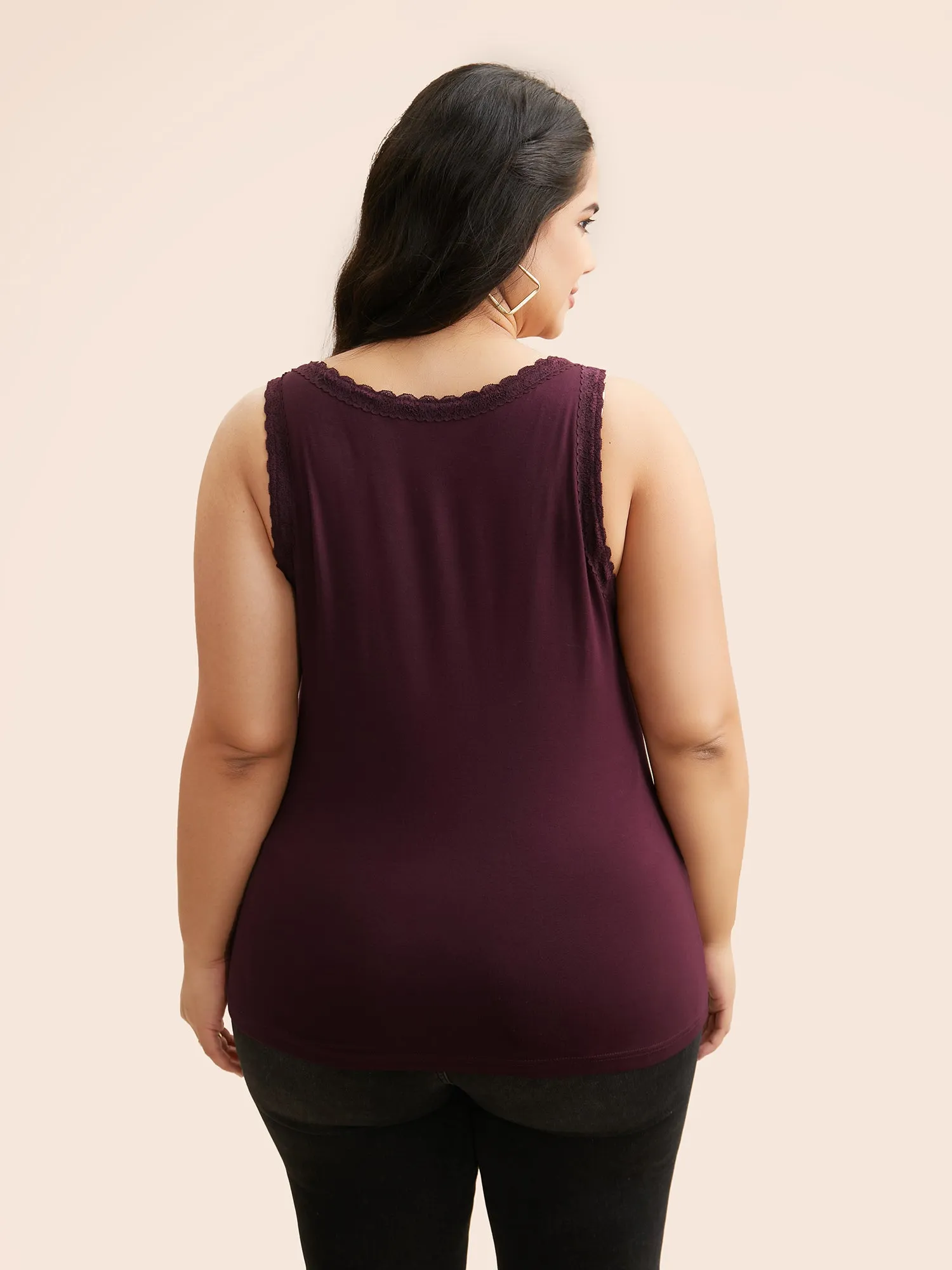 Square Neck Lace Panel Gathered Tank Top sold by Bloomchic product image thumbnail 2