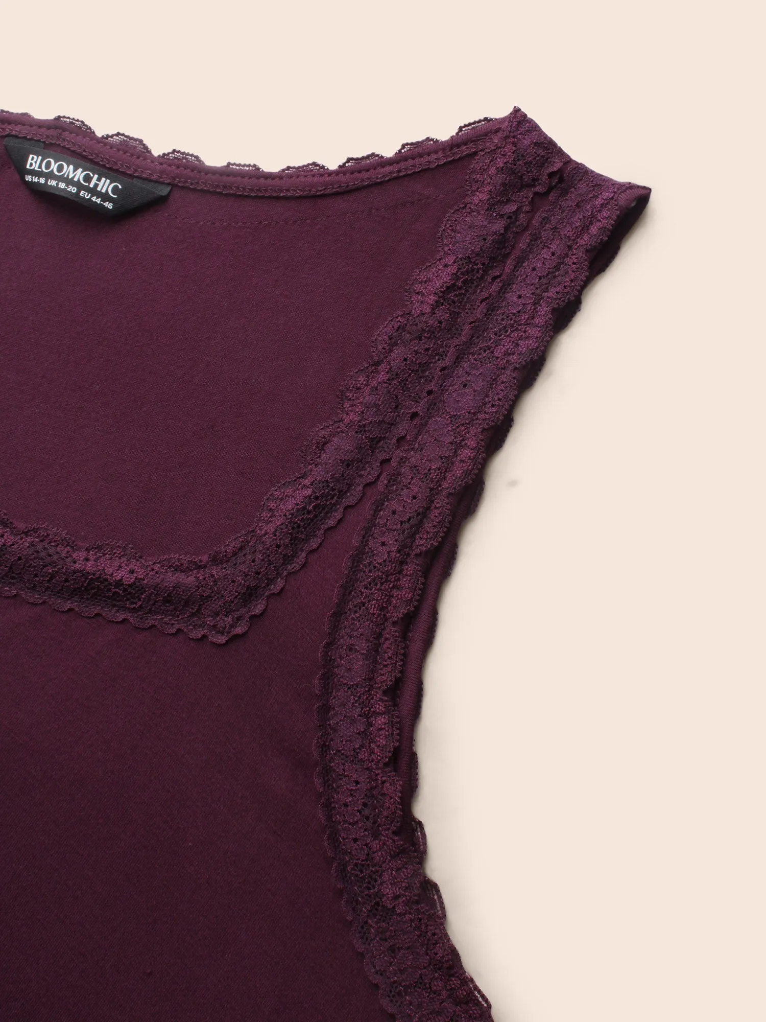 Square Neck Lace Panel Gathered Tank Top sold by Bloomchic product image thumbnail 5