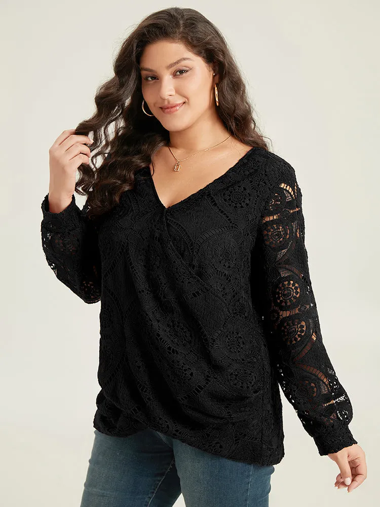 Plain Embroidered Guipure Lace Wrap Blouse sold by Bloomchic product image thumbnail 3