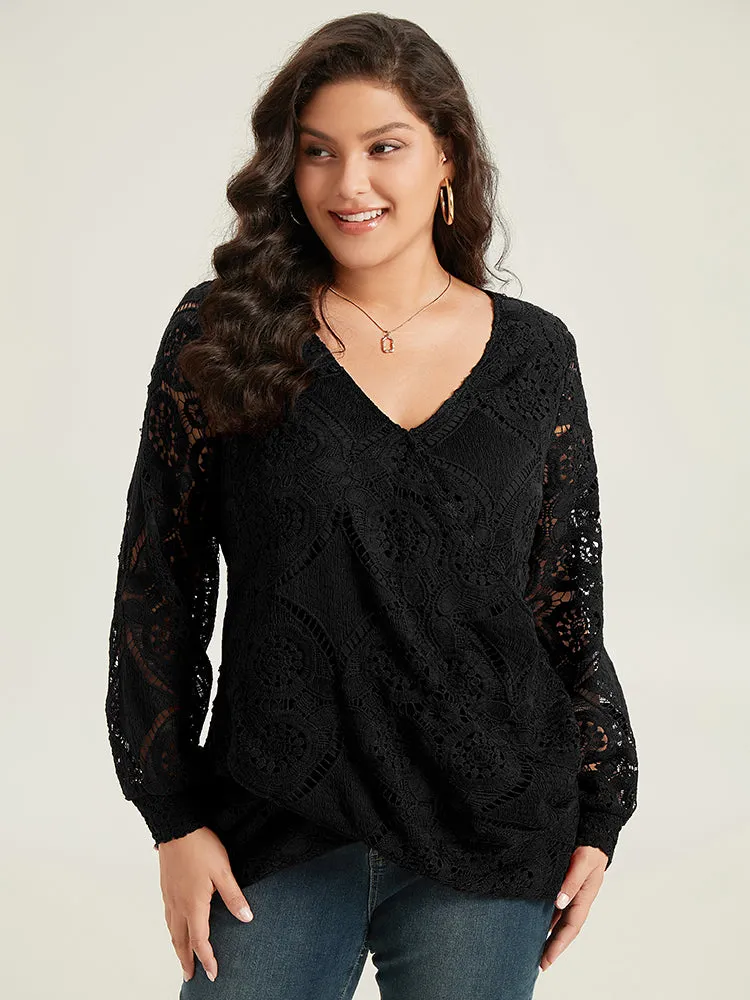 Plain Embroidered Guipure Lace Wrap Blouse sold by Bloomchic product image thumbnail 5
