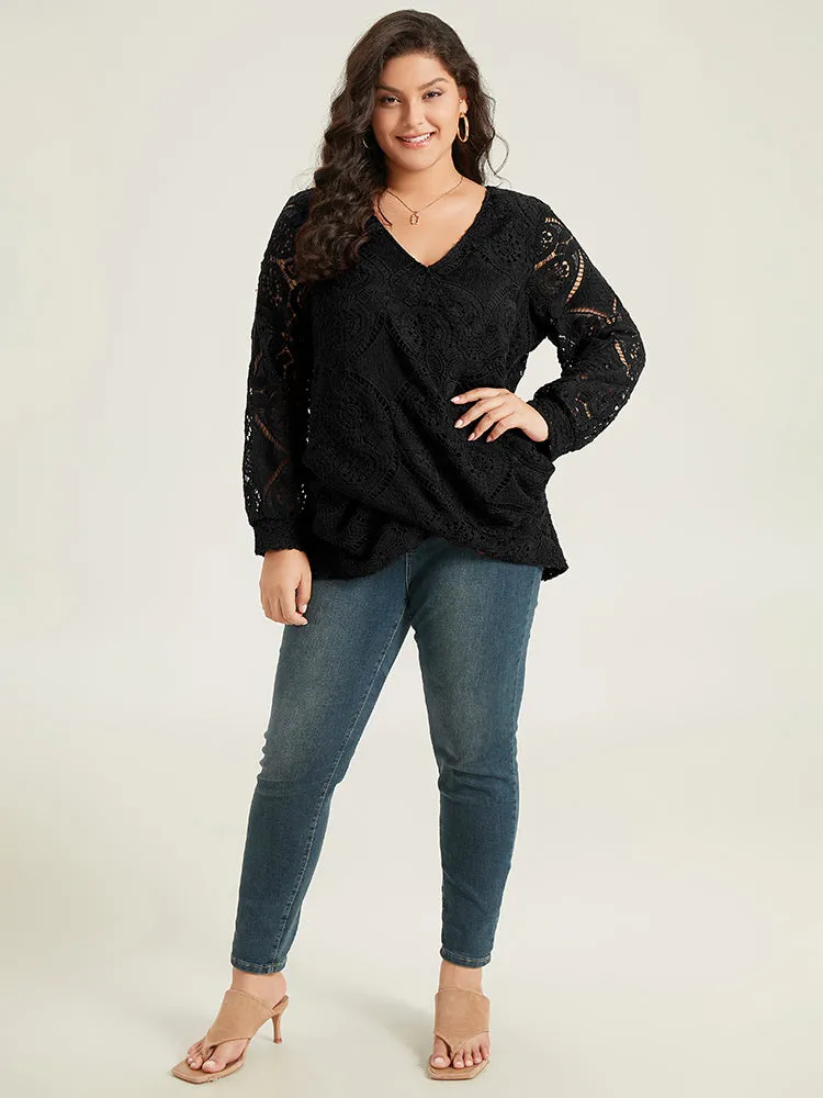 Plain Embroidered Guipure Lace Wrap Blouse sold by Bloomchic product image thumbnail 4