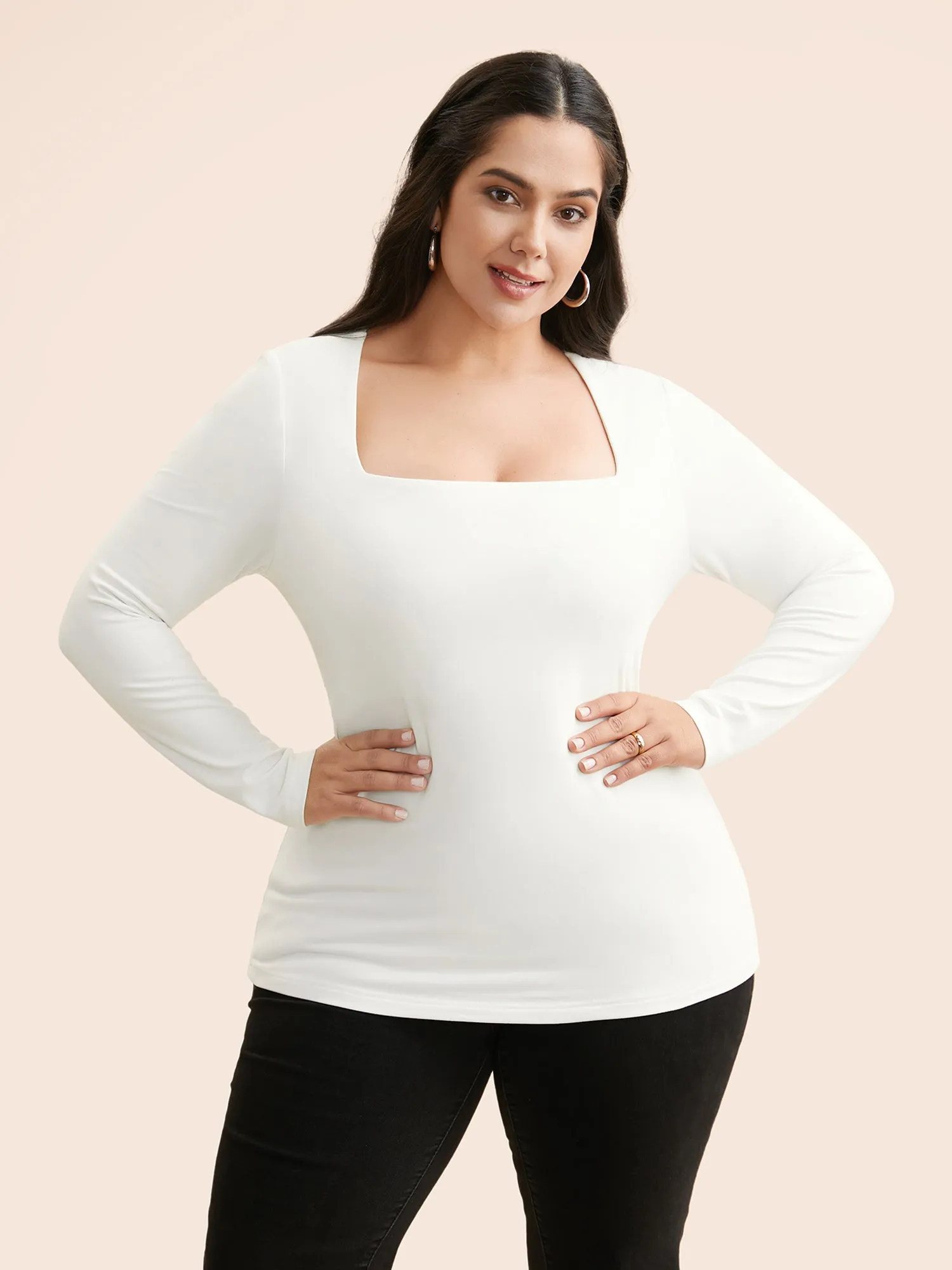 Supersoft Essentials Solid Square Neck T-shirt sold by Bloomchic