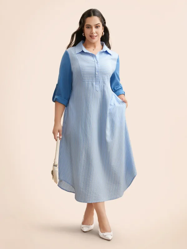 Striped Patchwork Contrast Tab Sleeve Dress sold by Bloomchic