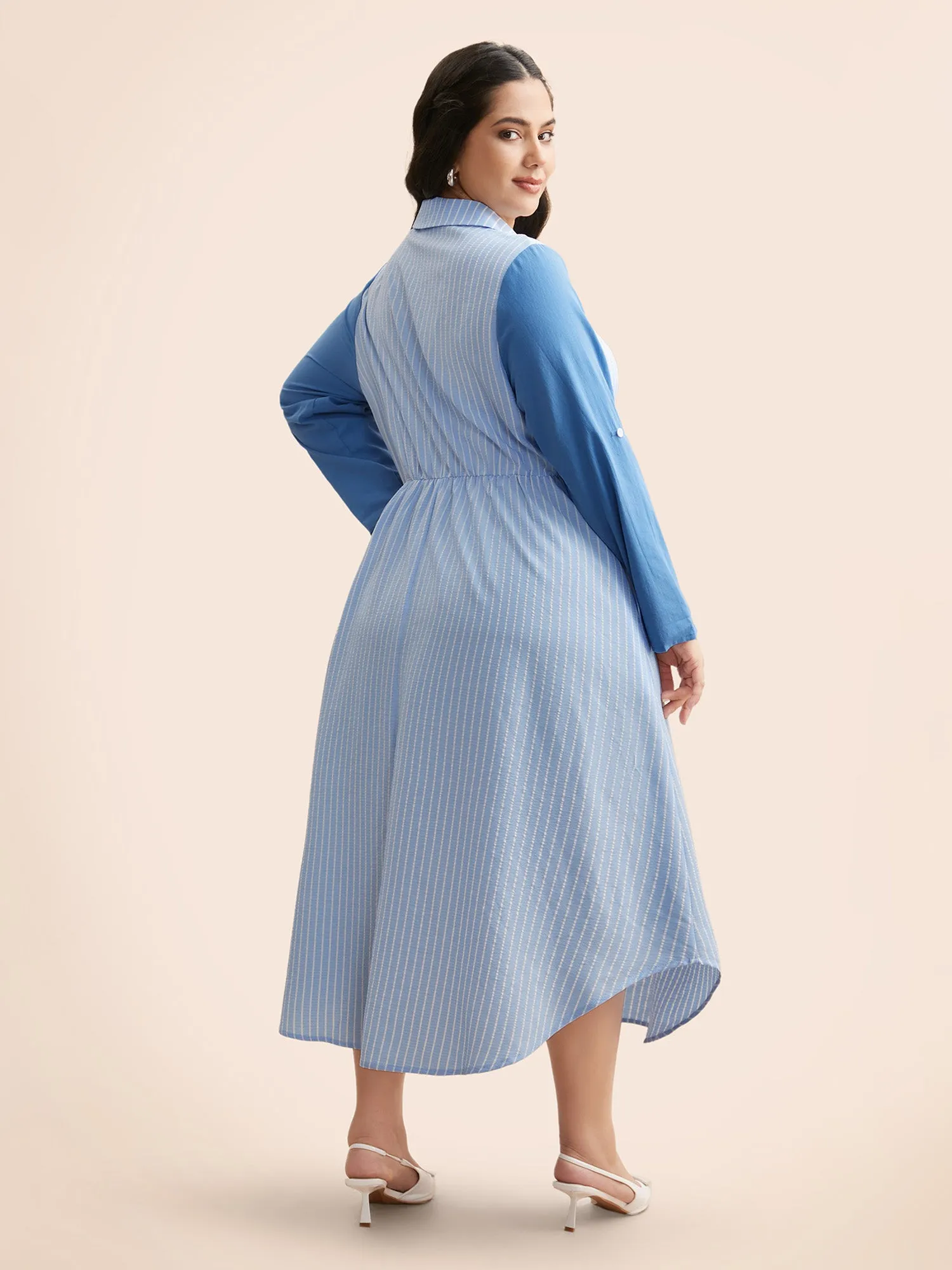 Striped Patchwork Contrast Tab Sleeve Dress sold by Bloomchic product image thumbnail 4